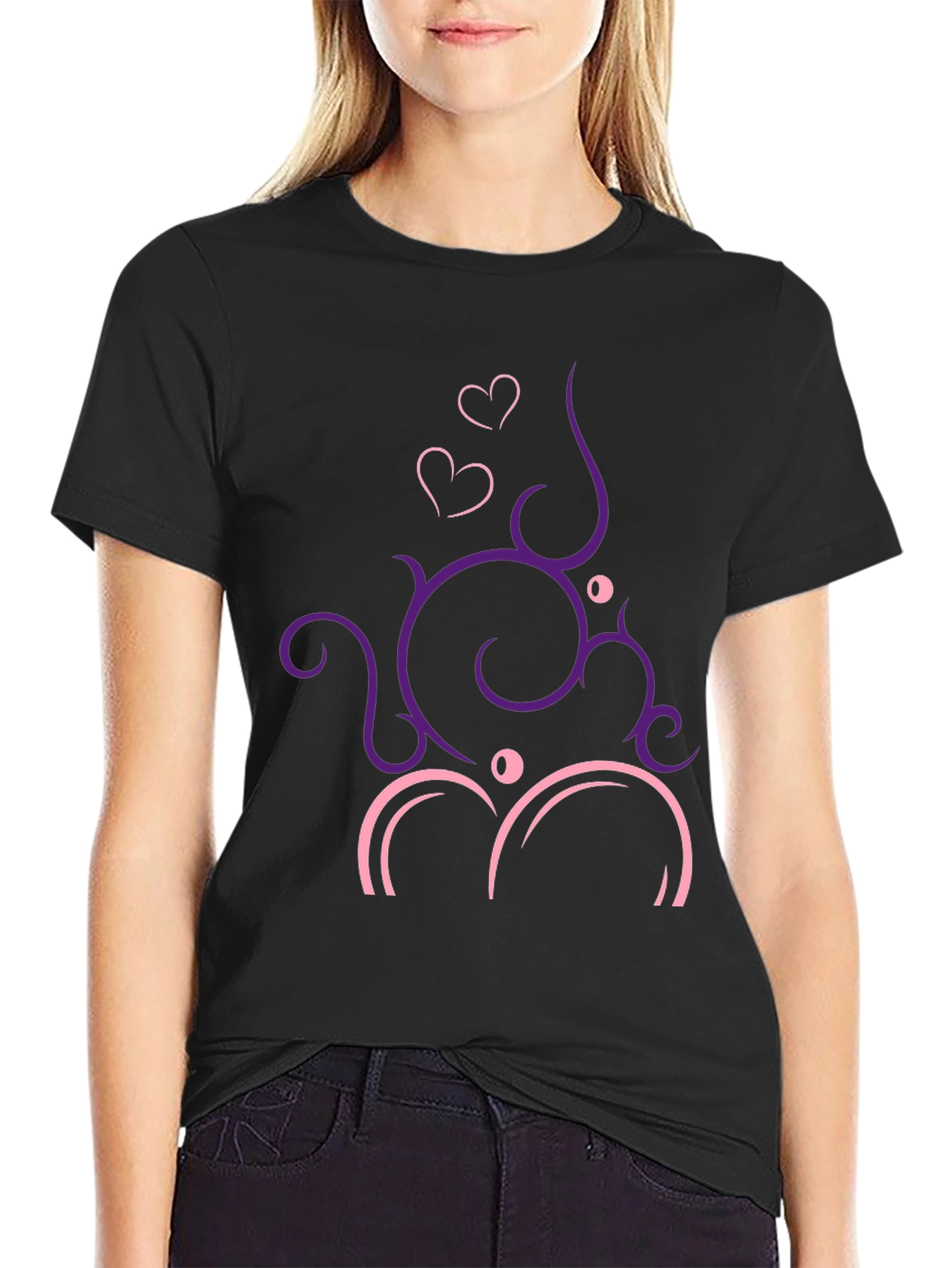 Stylish Black T-Shirt with Heart Vine Design