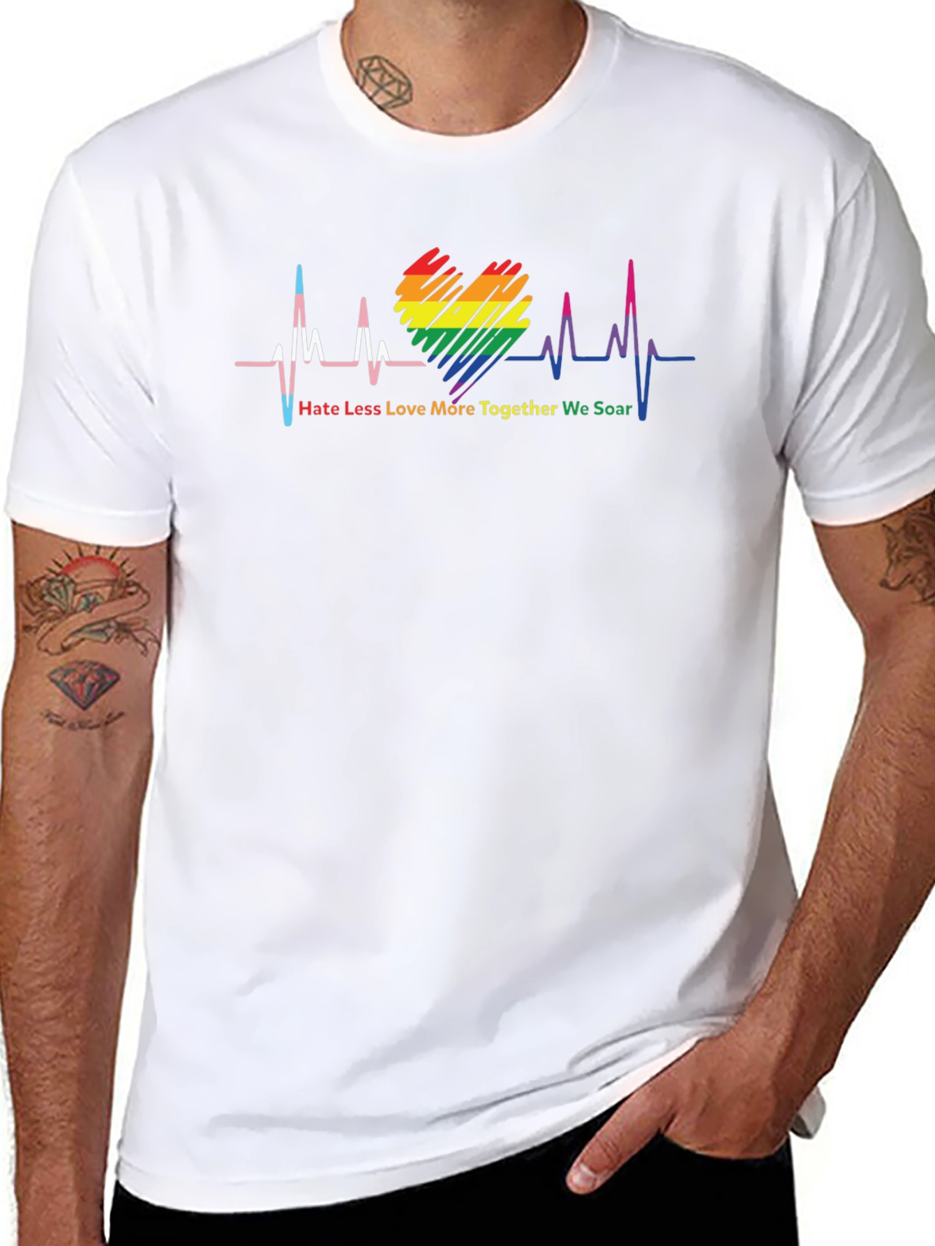 LGBTQ+ Heartbeat T-Shirt: Hate Less Love More