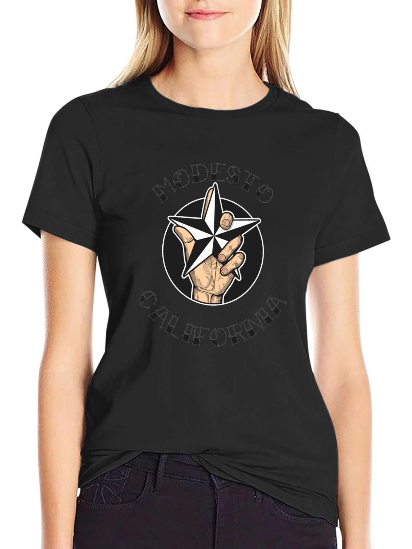 Star Hand T-Shirt - Graphic Print Cotton Tee