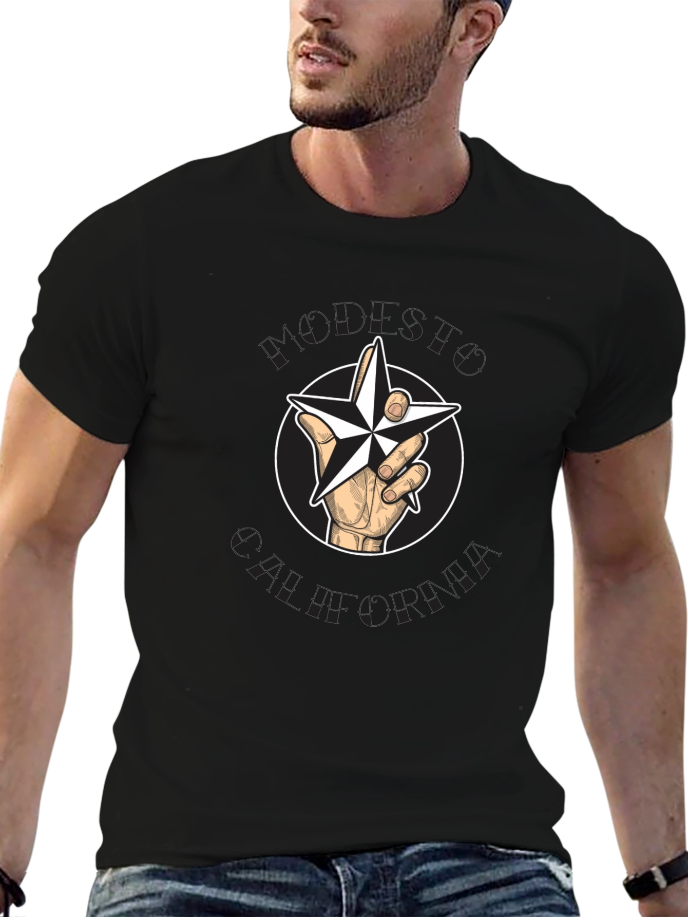 Star Hand T-Shirt - Graphic Print Cotton Tee