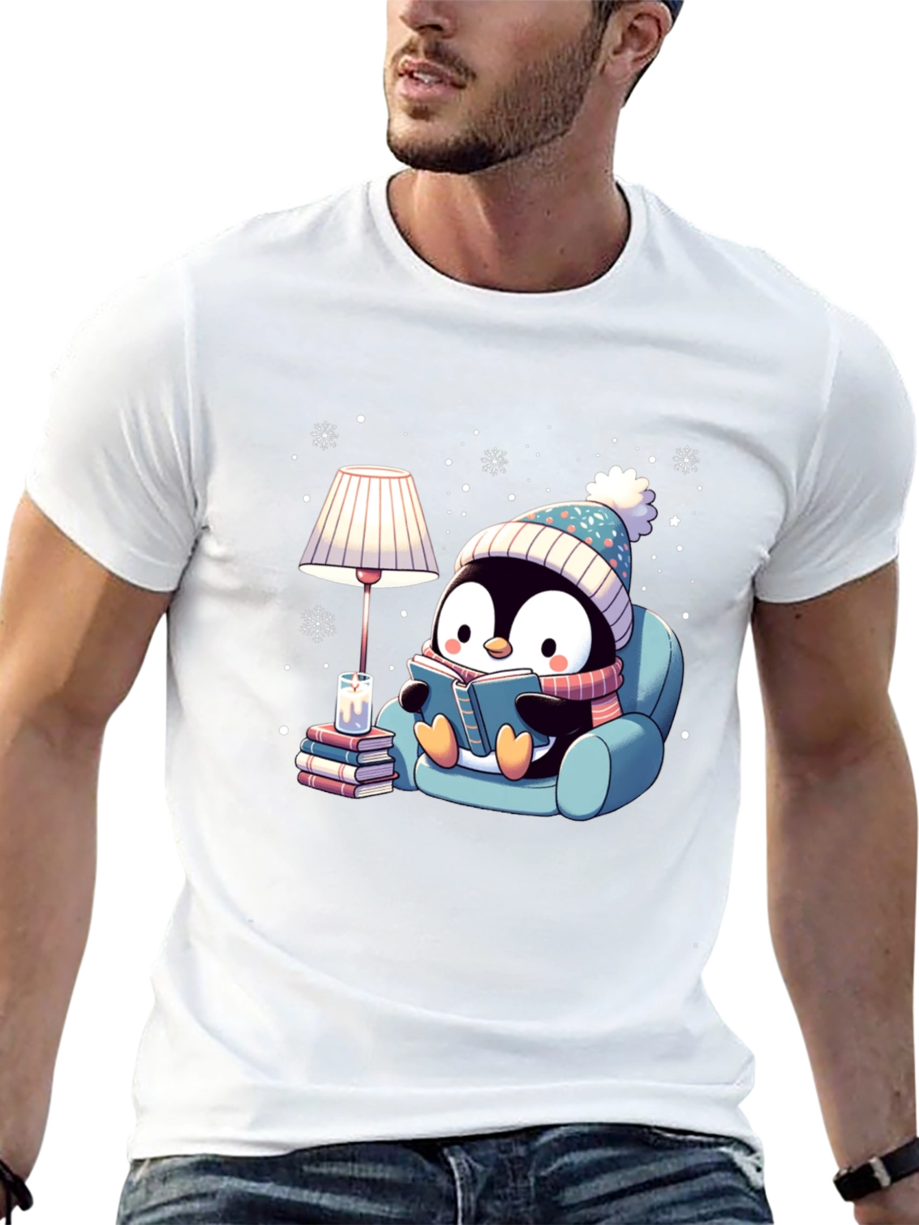 Cozy Penguin Reading Book Graphic Tee