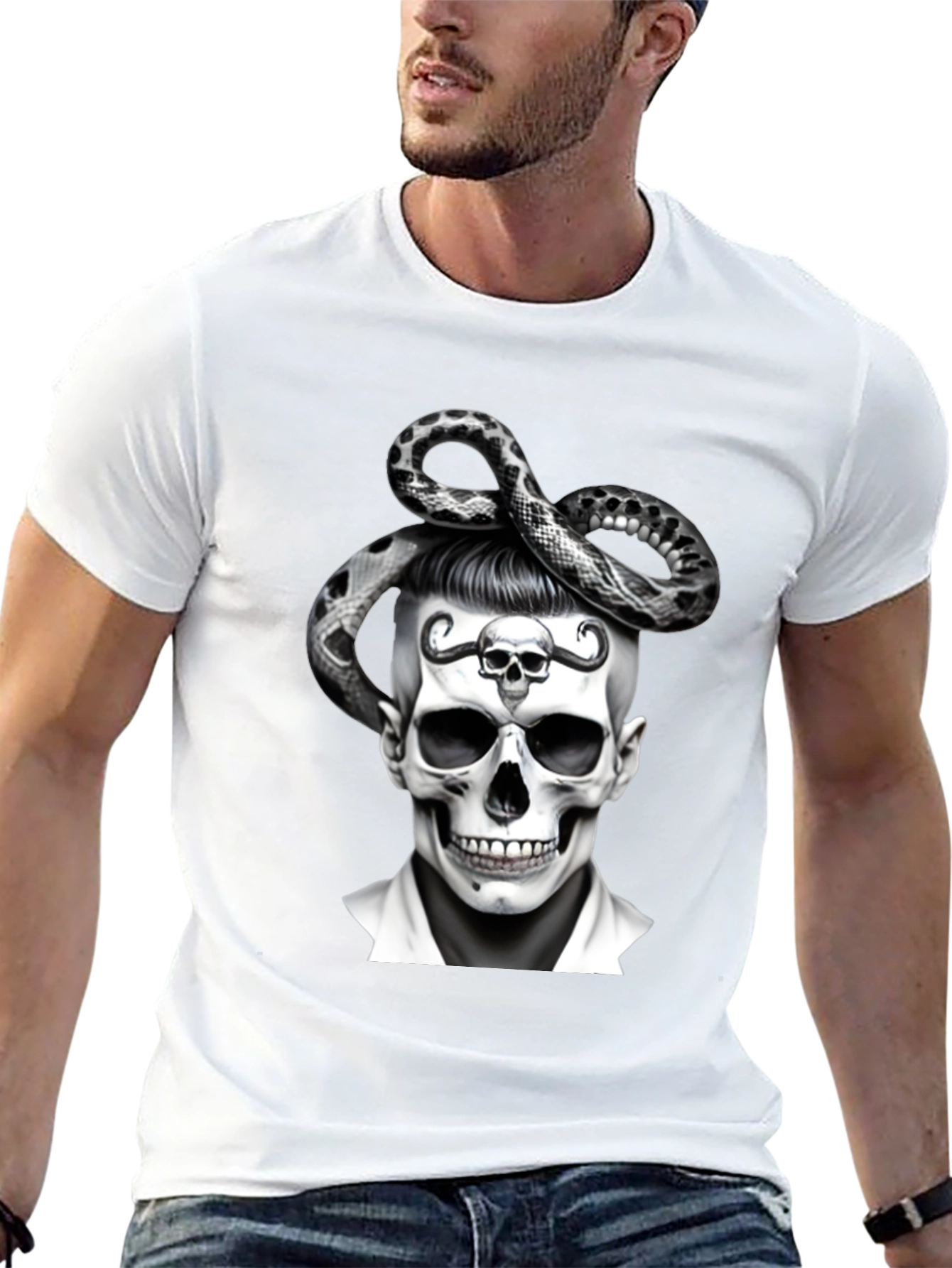 Skull & Snake Graphic Tee - Edgy Style