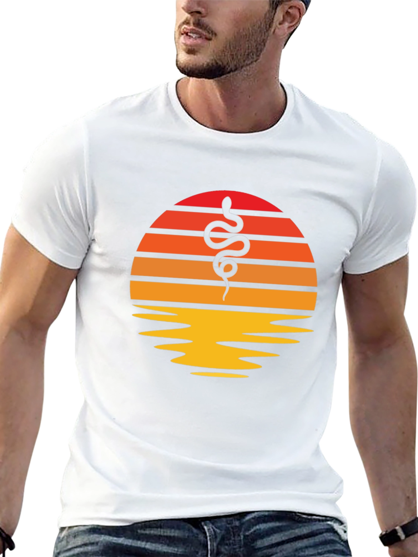 Retro Sunset Snake Graphic Tee - Classic Style