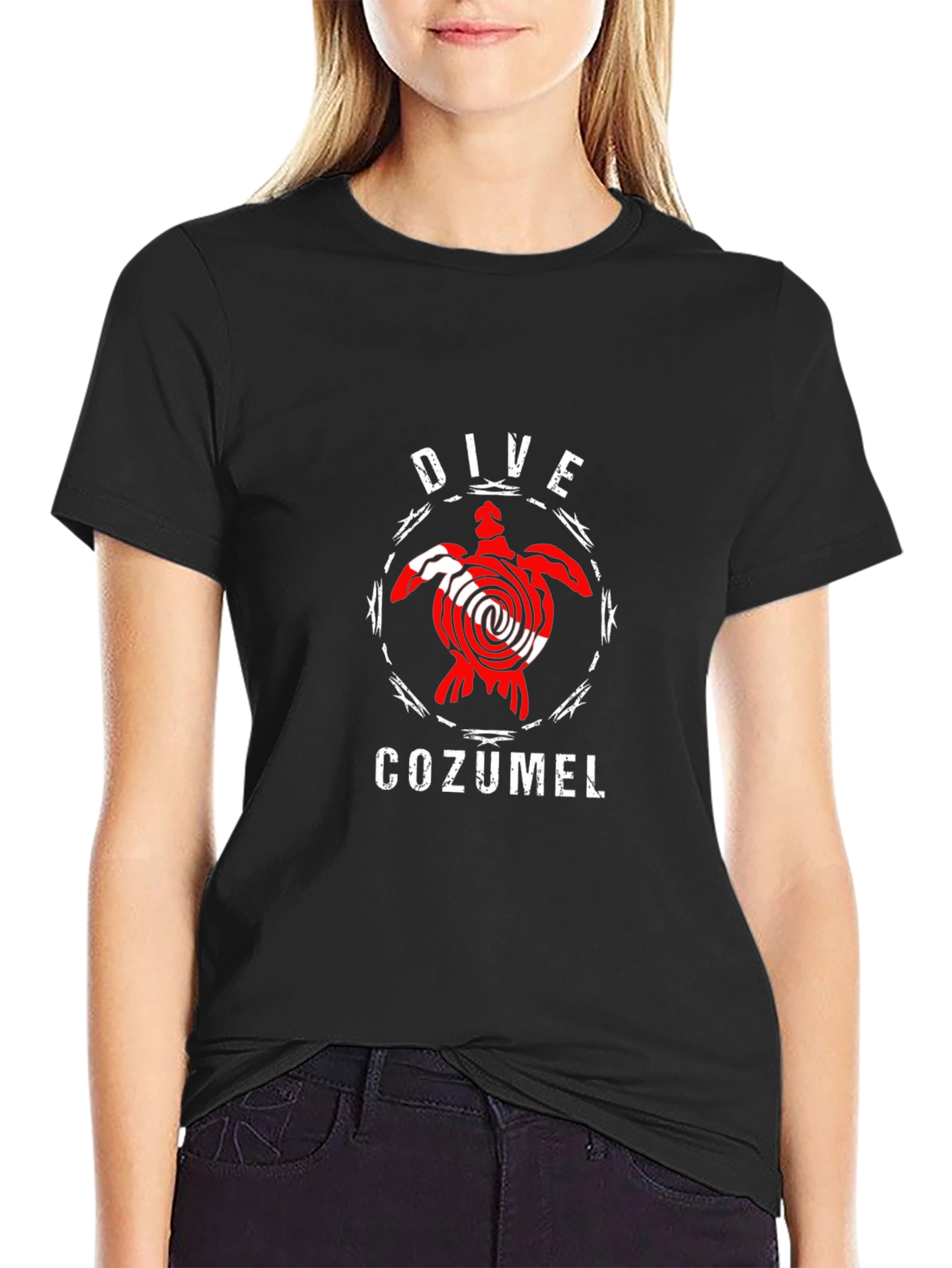 Dive Cozumel Black T-Shirt - Turtle Design