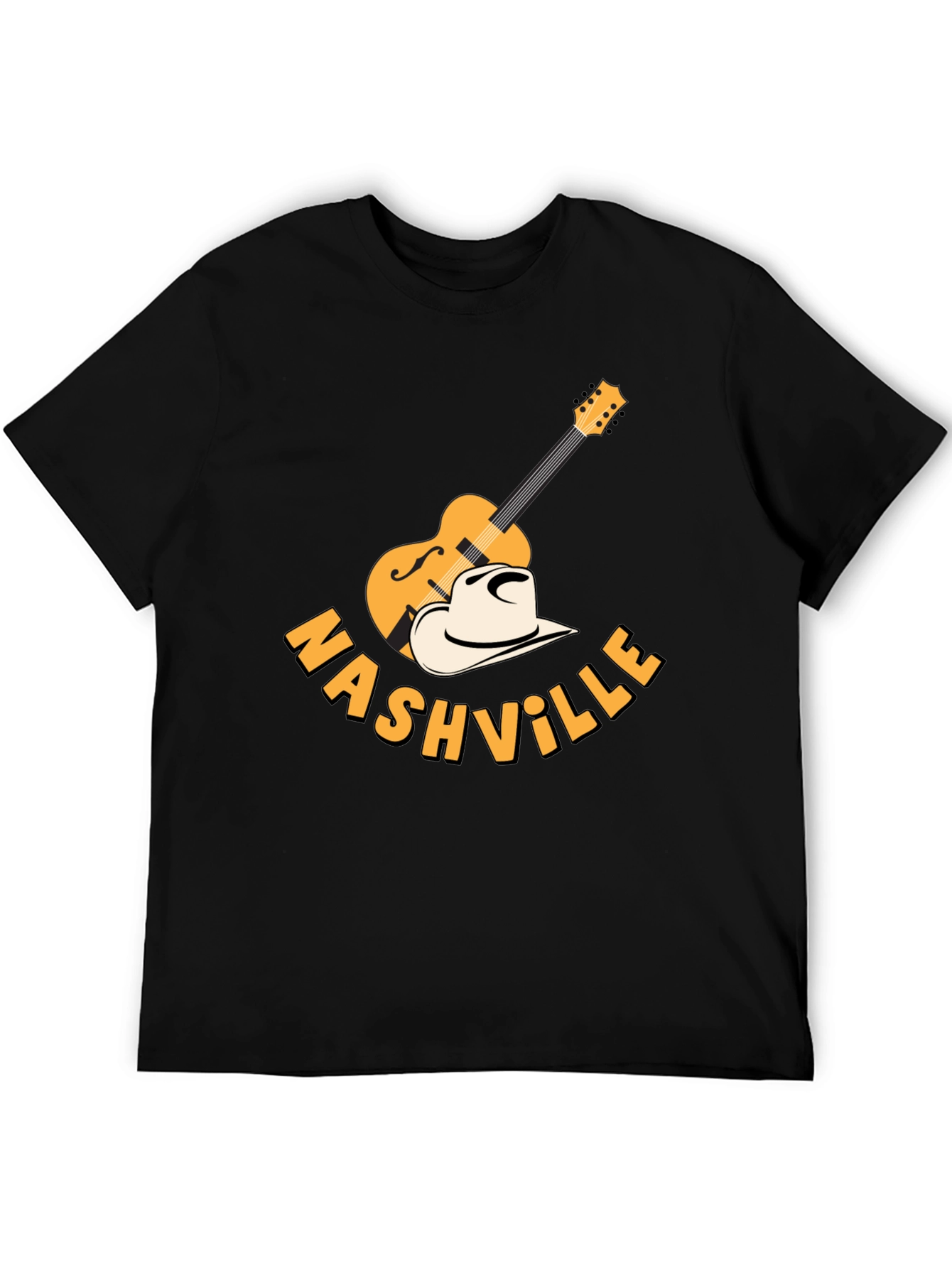 Nashville Guitar & Cowboy Hat Graphic Tee - Black