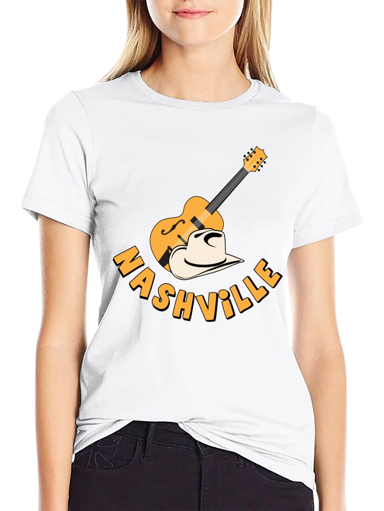 Nashville Guitar & Cowboy Hat Graphic Tee - Black