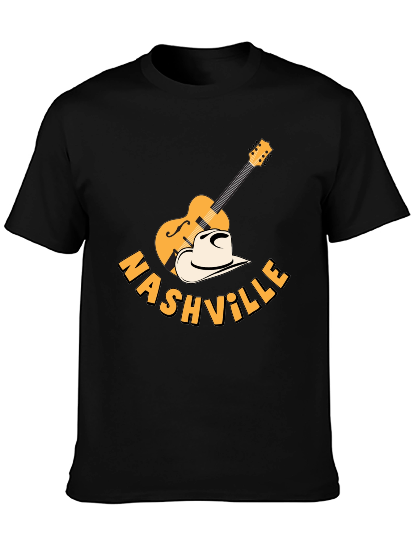 Nashville Guitar & Cowboy Hat Graphic Tee - Black
