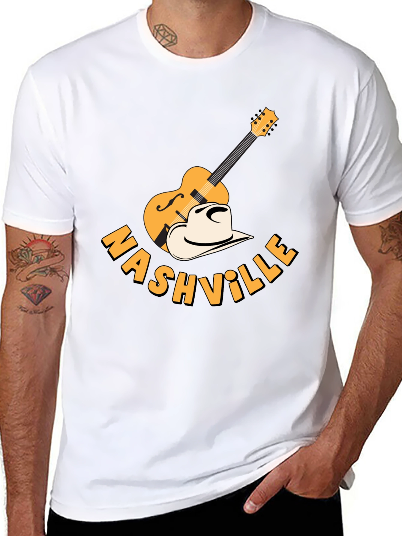 Nashville Guitar & Cowboy Hat Graphic Tee - Black