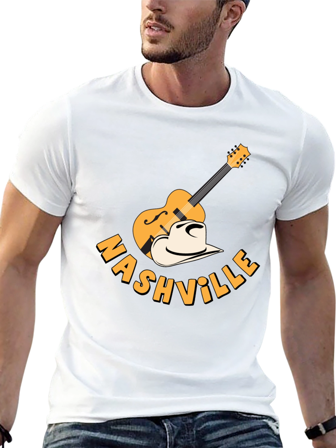 Nashville Guitar & Cowboy Hat Graphic Tee - Black