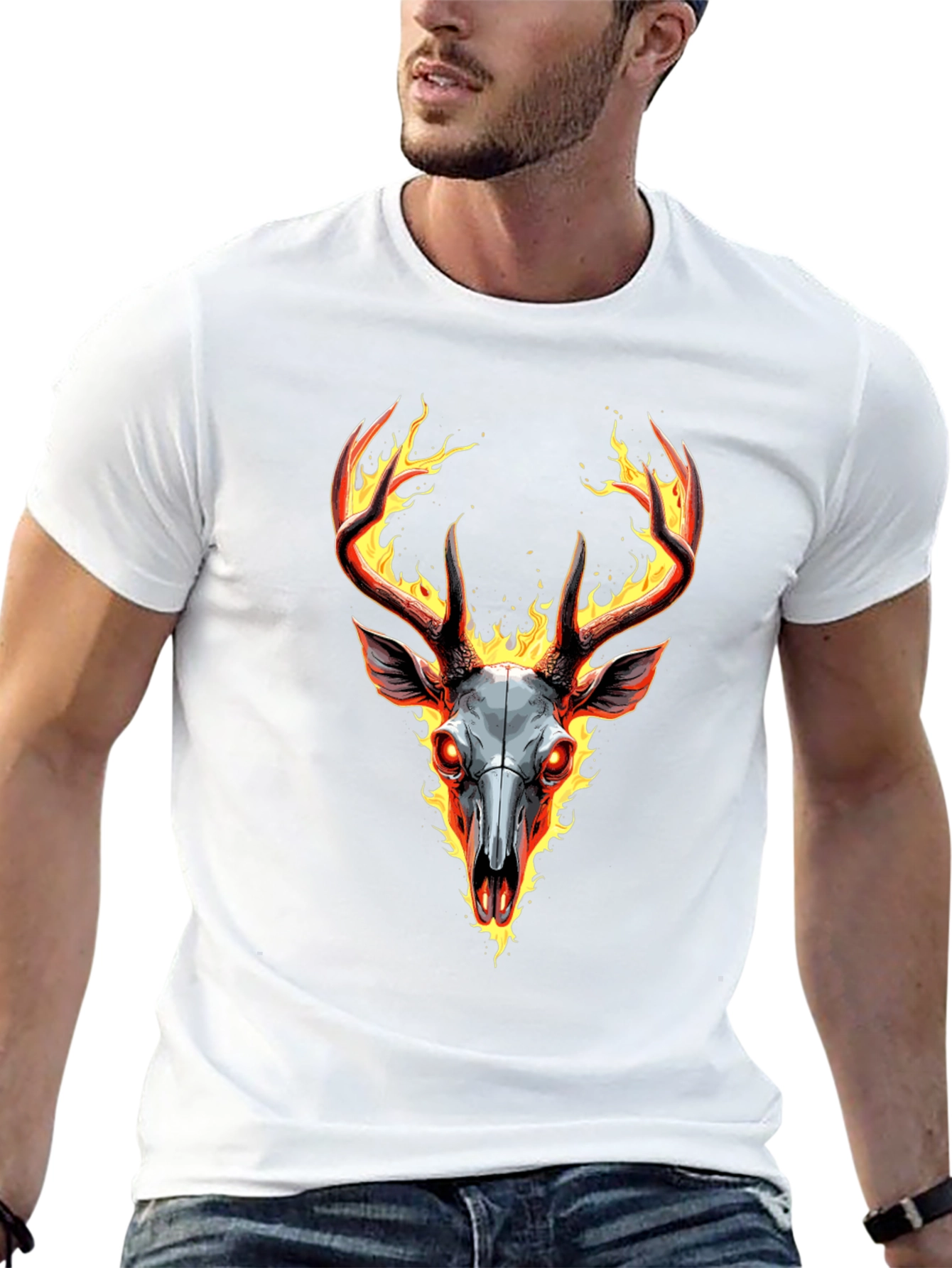 Flaming Deer Skull Graphic Tee