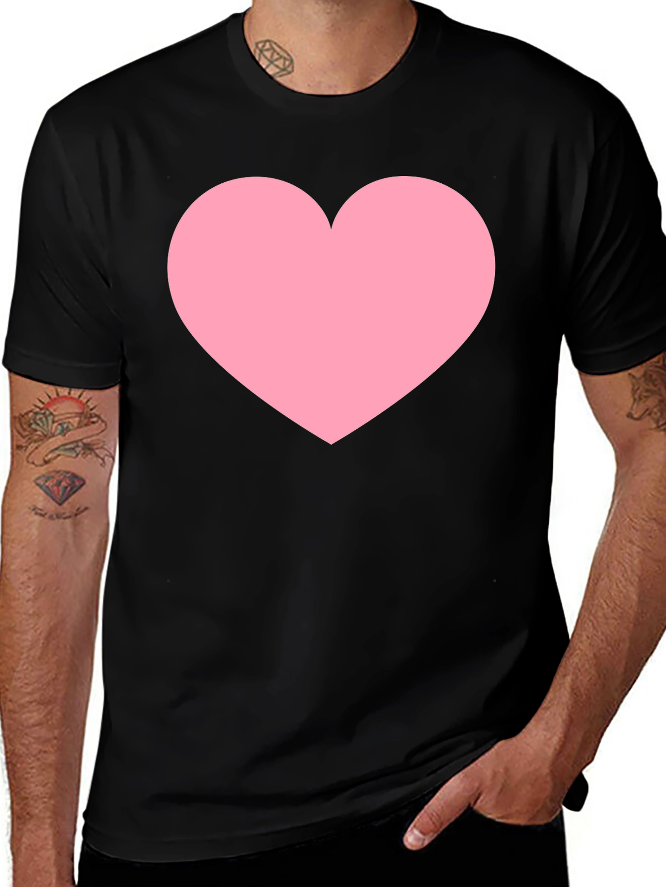Mens Black T-Shirt with Pink Heart Print