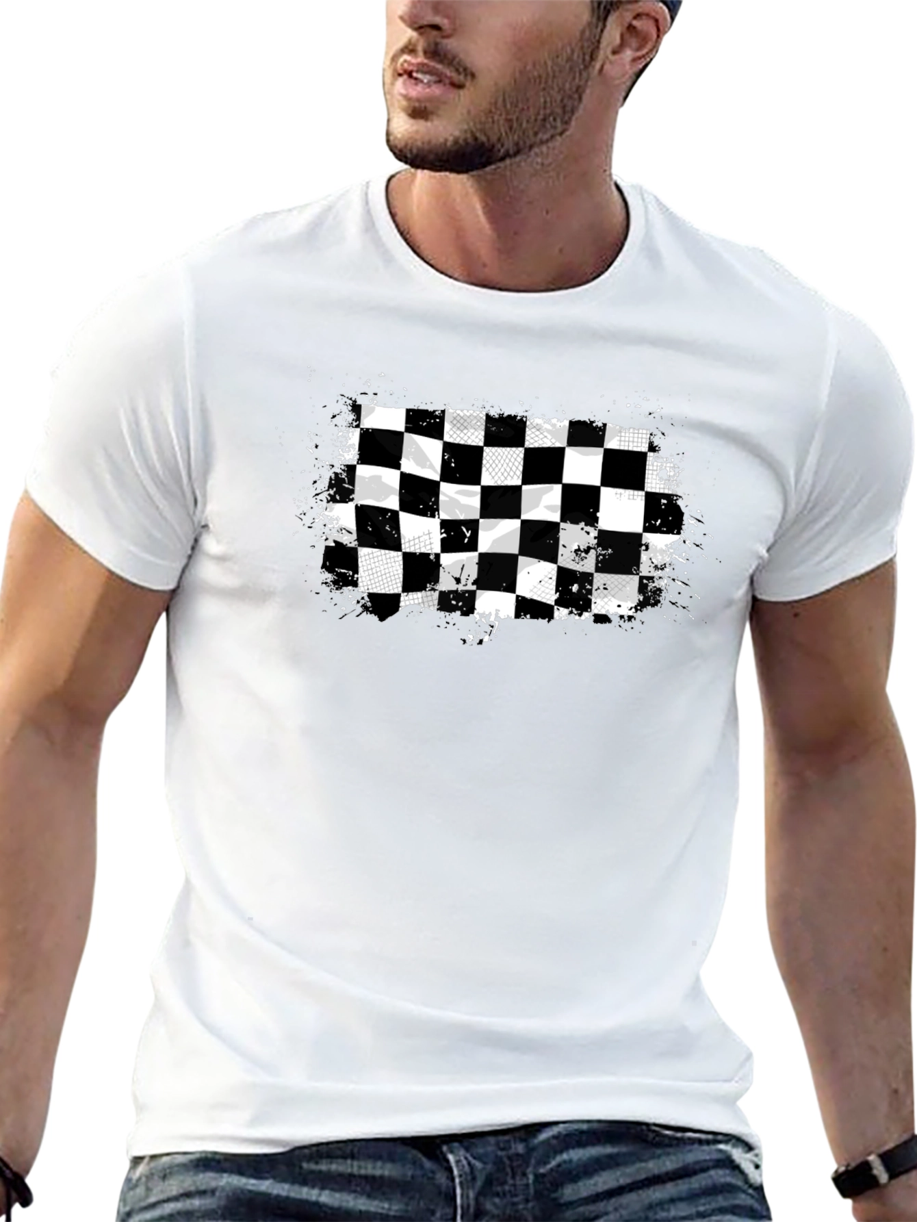 Checkered Flag Graphic Tee - Black Cotton T-Shirt