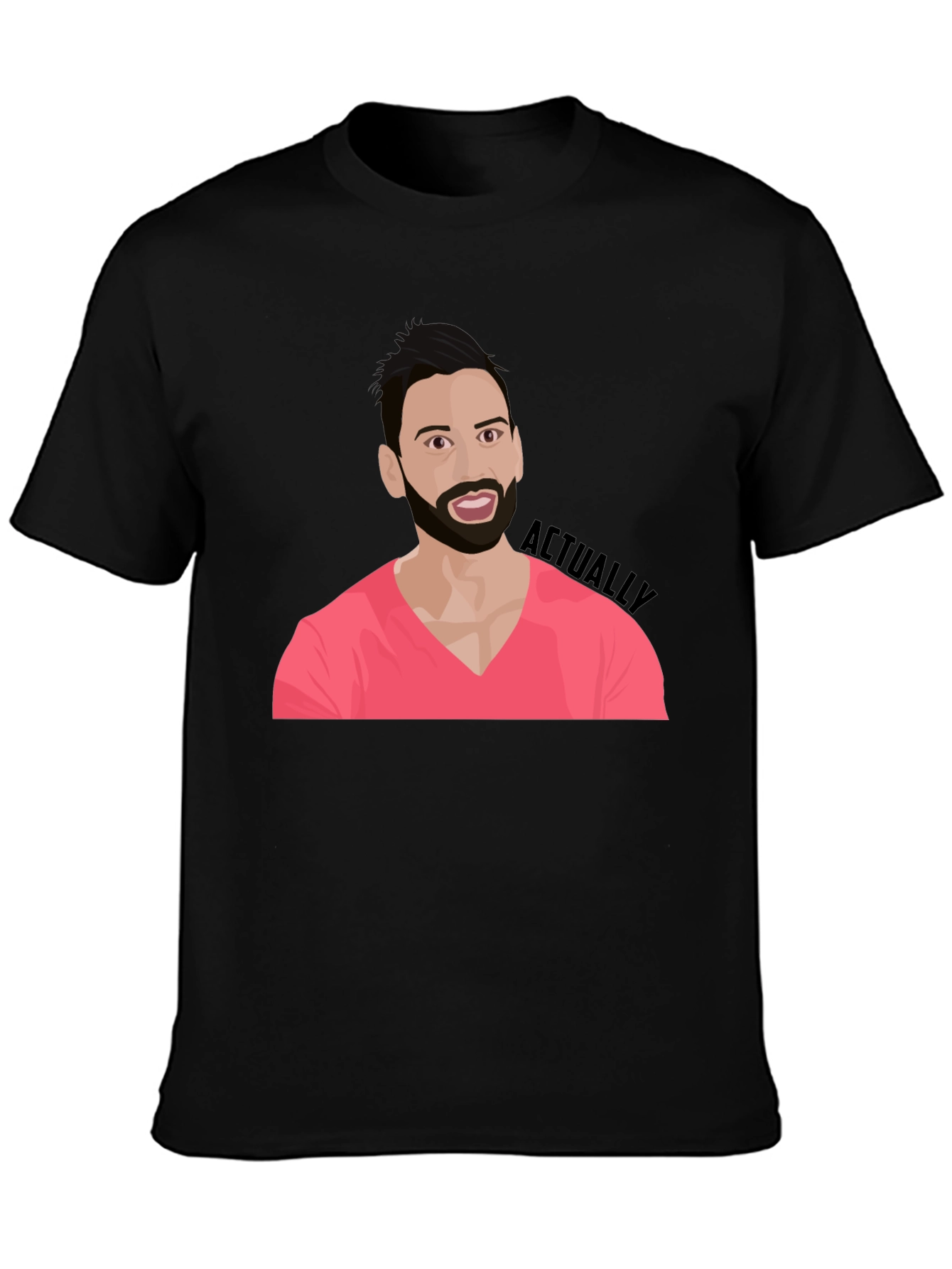 Cartoon Man with Beard Graphic Tee - Black
