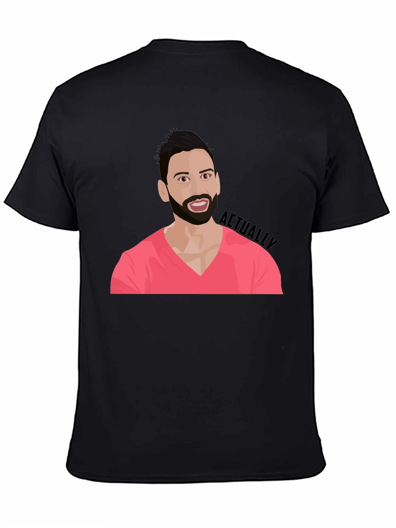 Cartoon Man with Beard Graphic Tee - Black