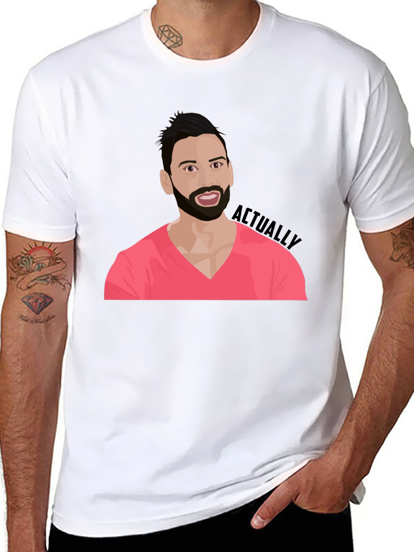 Cartoon Man with Beard Graphic Tee - Black