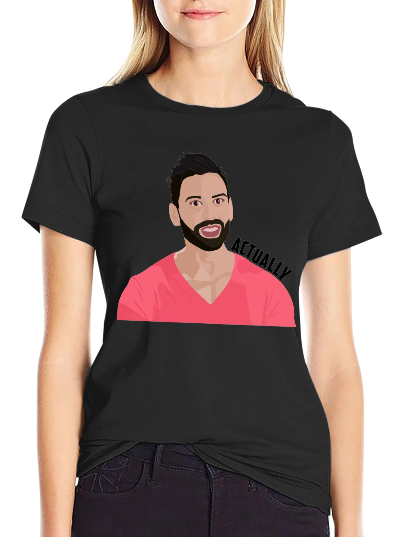 Cartoon Man with Beard Graphic Tee - Black