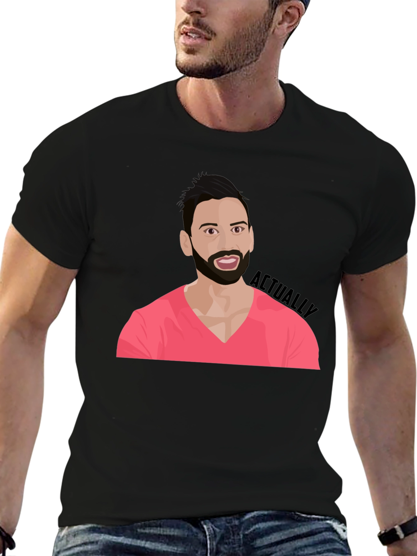Cartoon Man with Beard Graphic Tee - Black