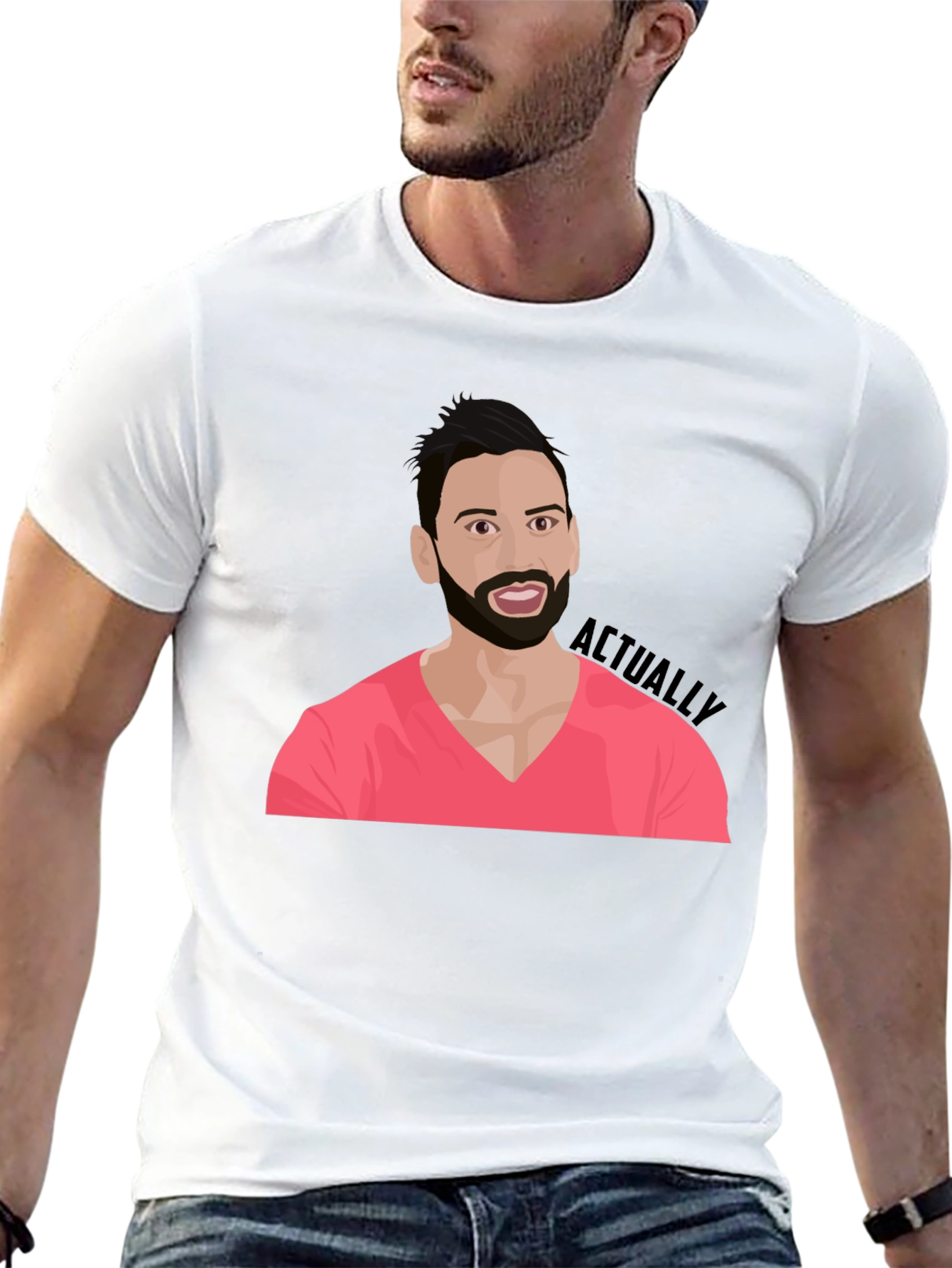 Cartoon Man with Beard Graphic Tee - Black