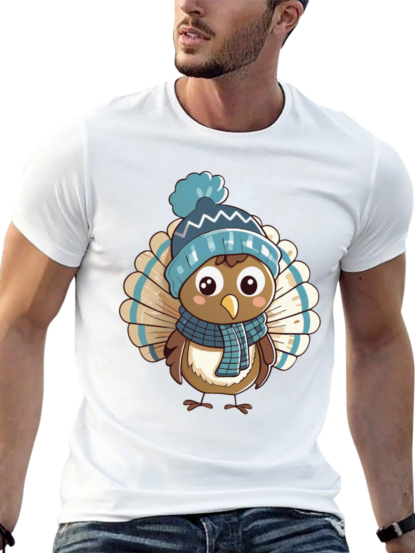 Cartoon Turkey in Winter Hat T-Shirt