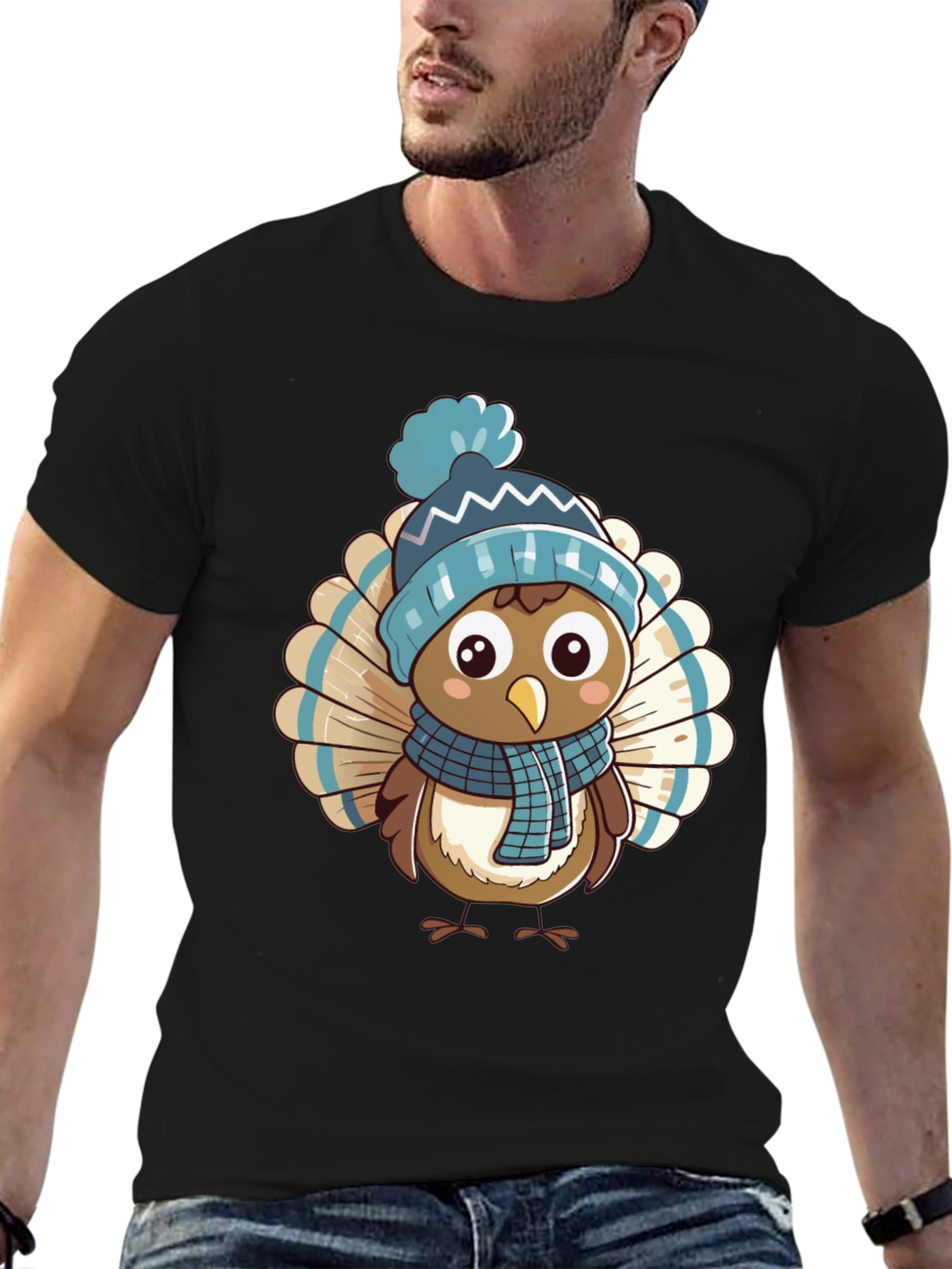 Cartoon Turkey in Winter Hat T-Shirt