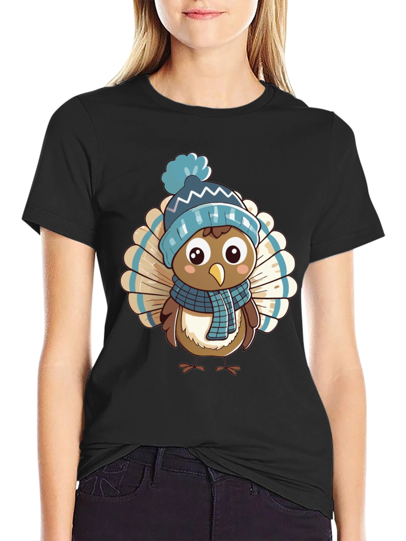 Cartoon Turkey in Winter Hat T-Shirt