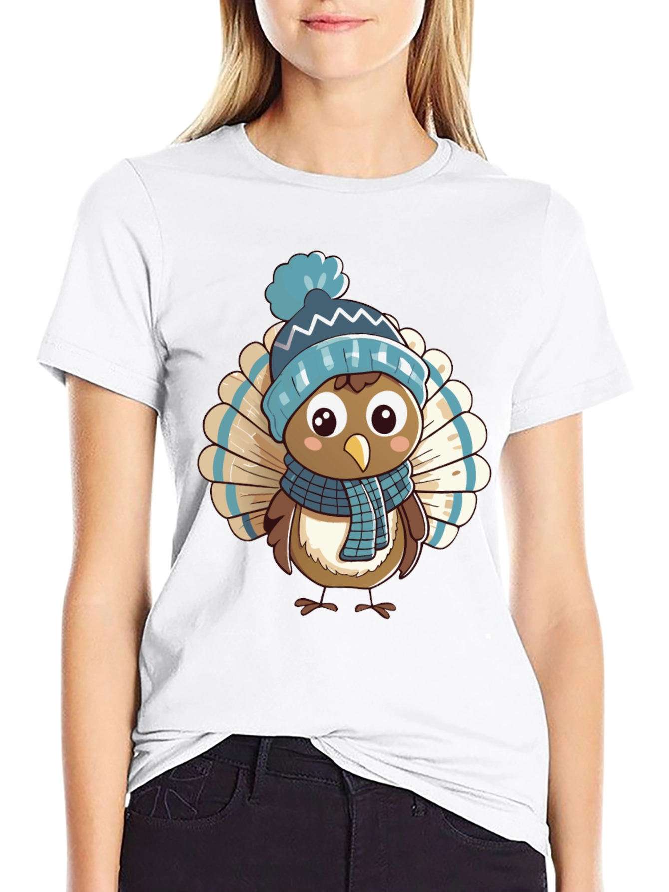 Cartoon Turkey in Winter Hat T-Shirt
