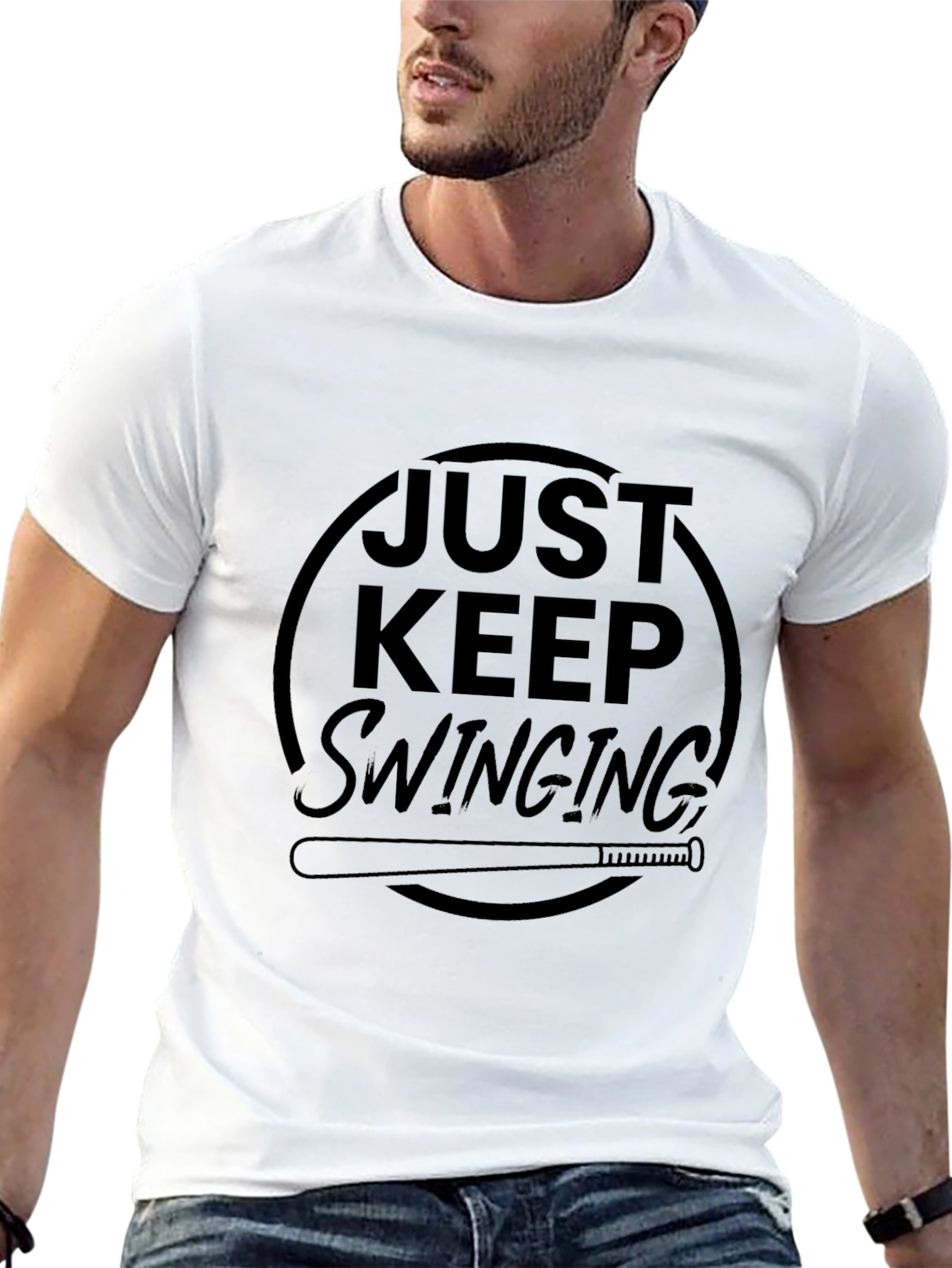 Just Keep Swinging Black Graphic Tee