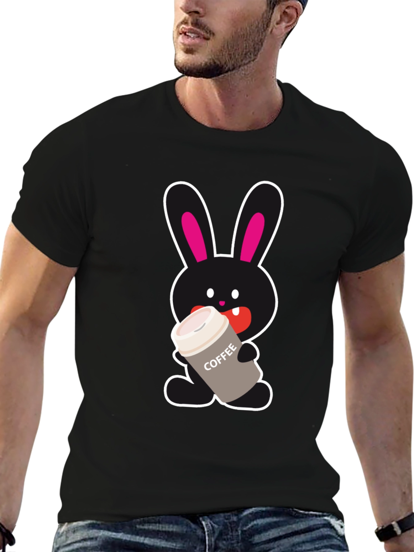 Bunny Coffee Lover Black T-Shirt