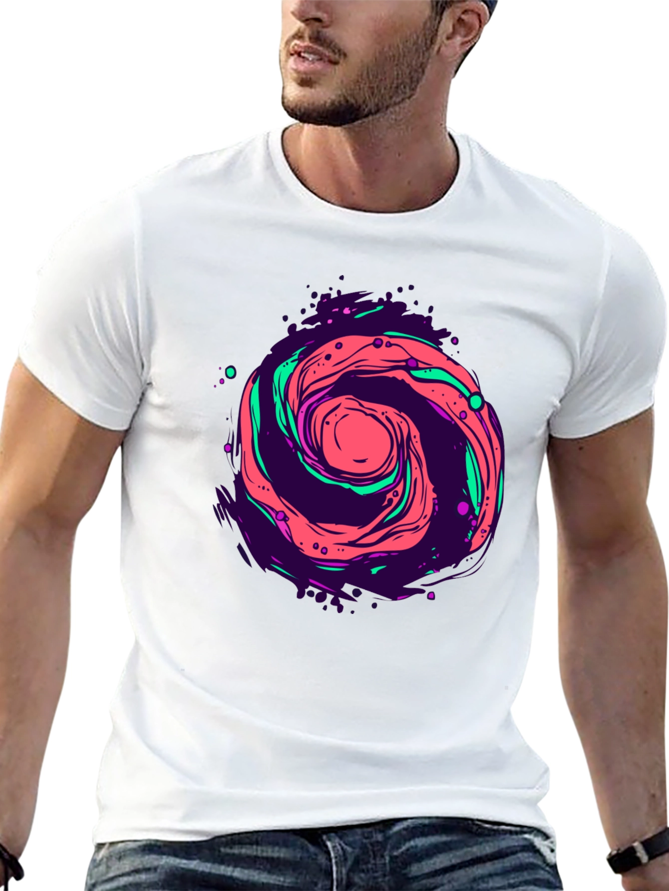 Cosmic Swirl Graphic Tee - Black Cotton Comfort