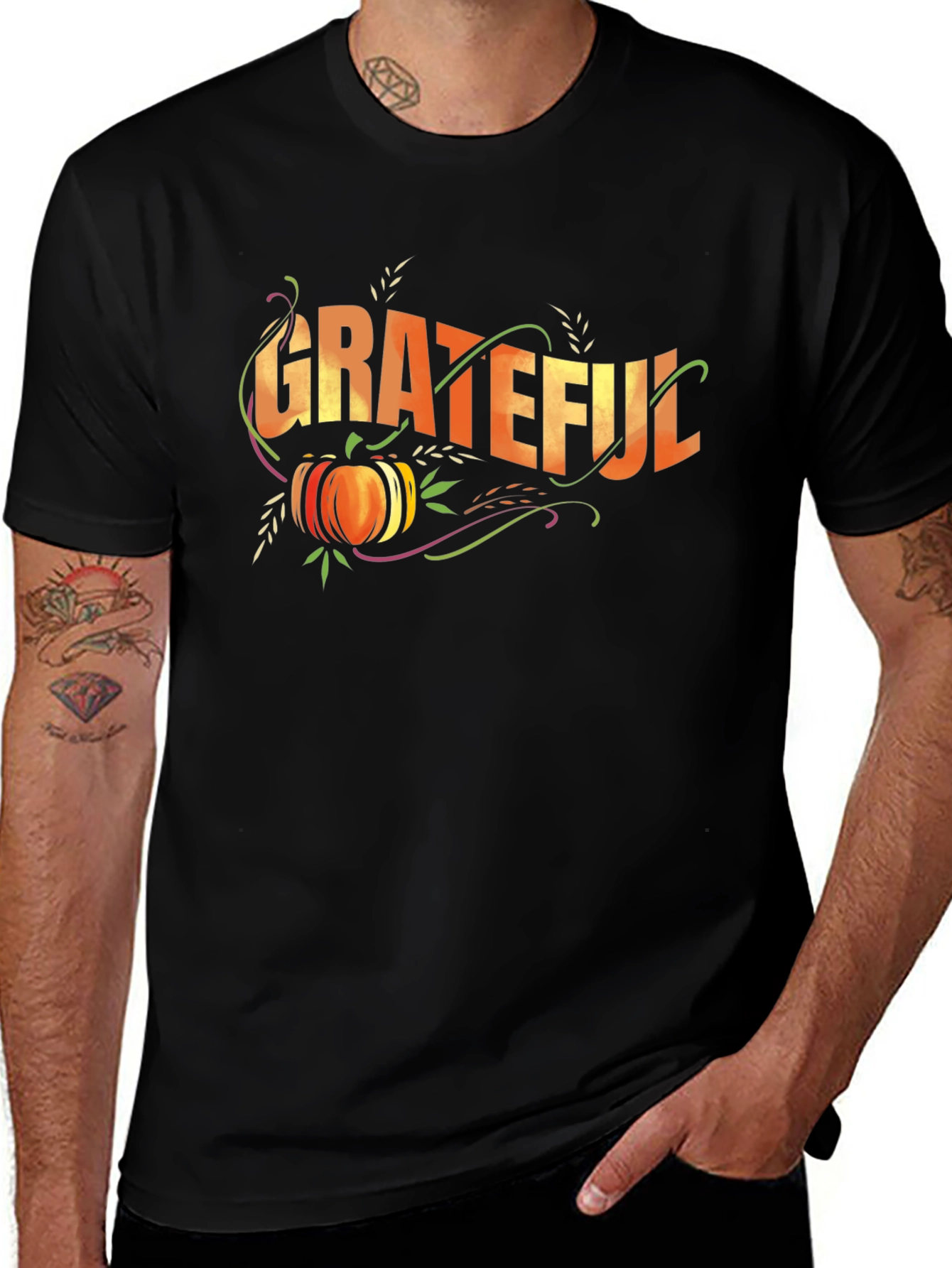 Grateful Thanksgiving Pumpkin Black T-Shirt