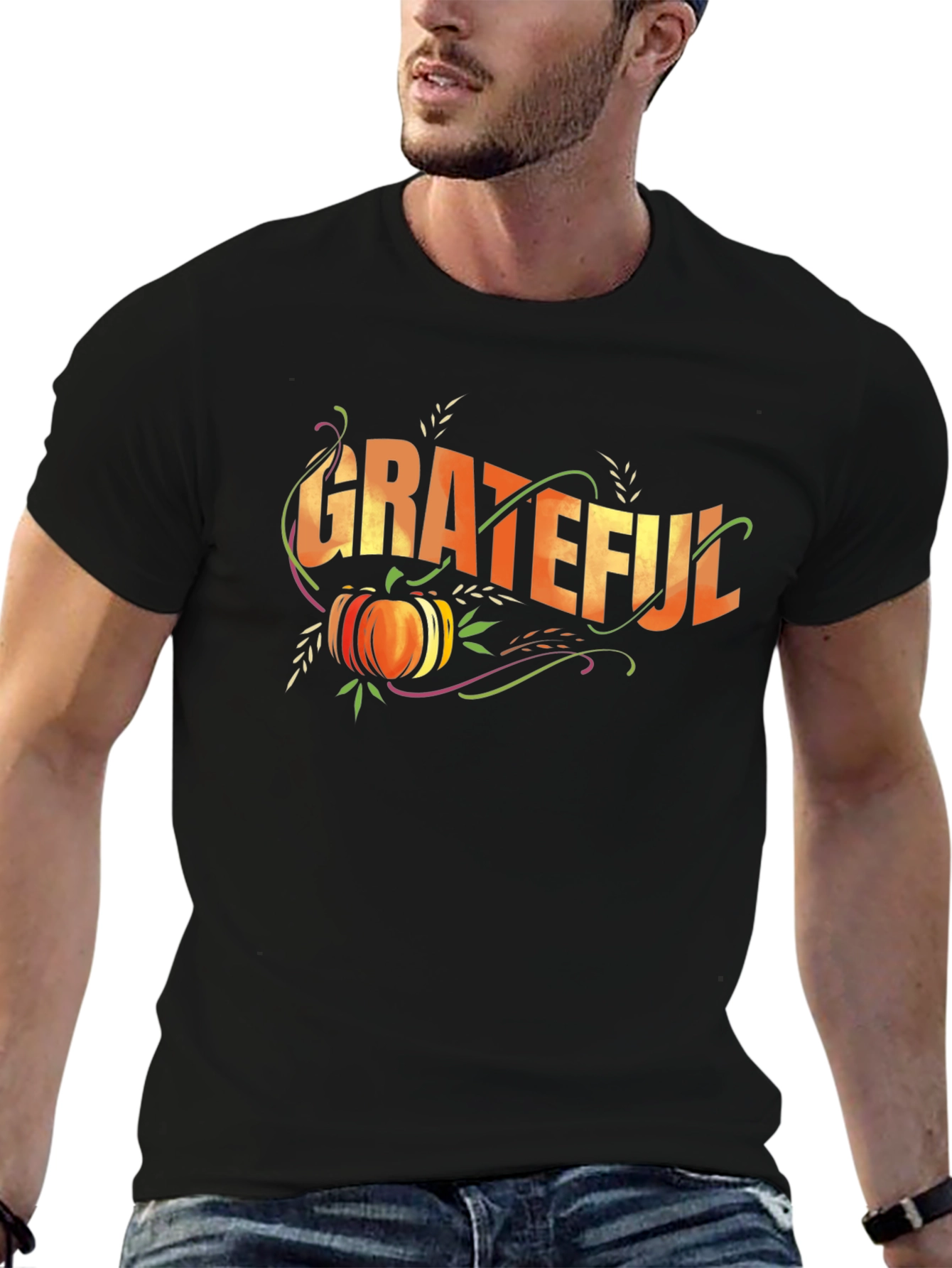 Grateful Thanksgiving Pumpkin Black T-Shirt