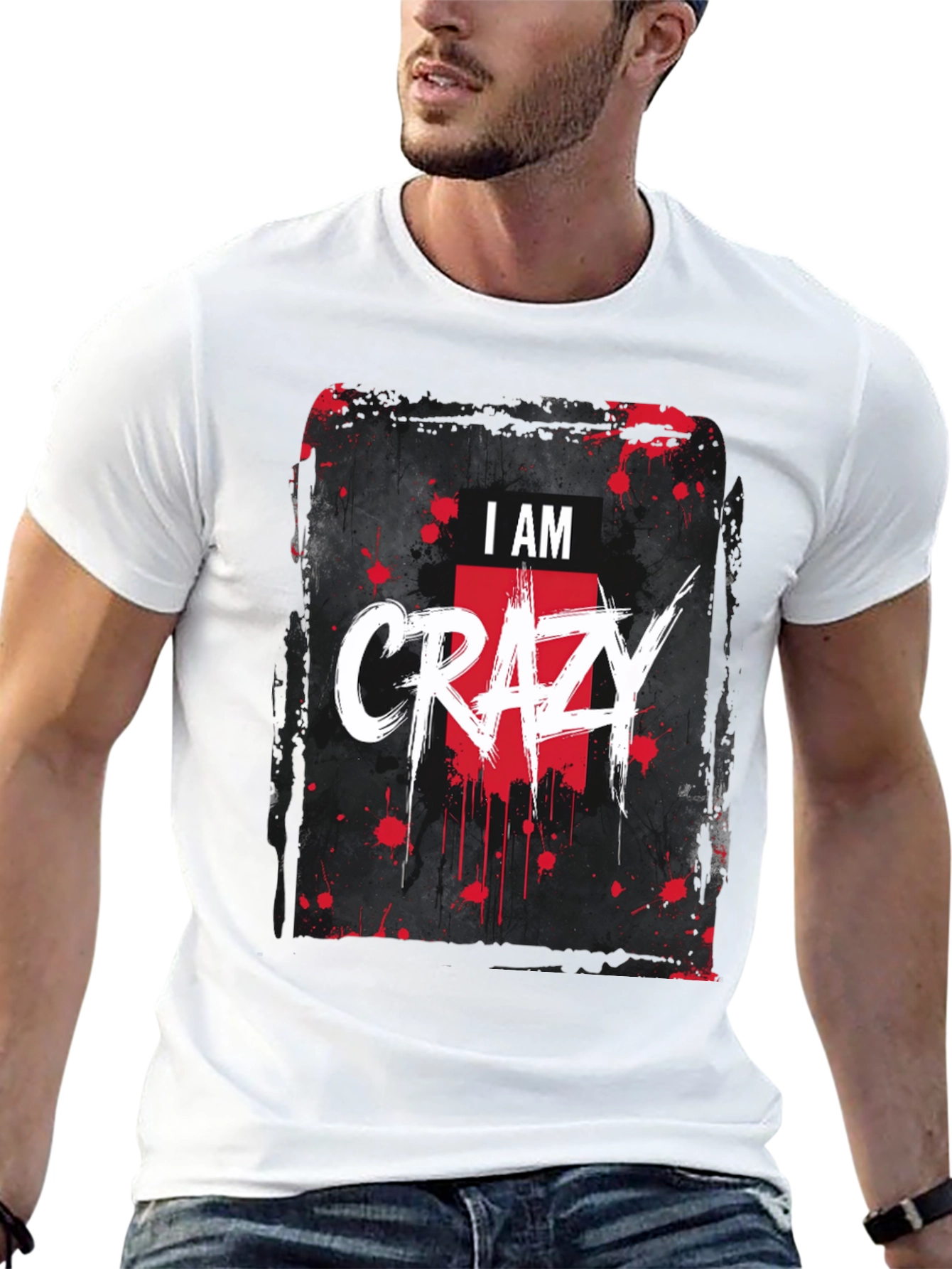 I AM CRAZY Graphic Print Black T-Shirt