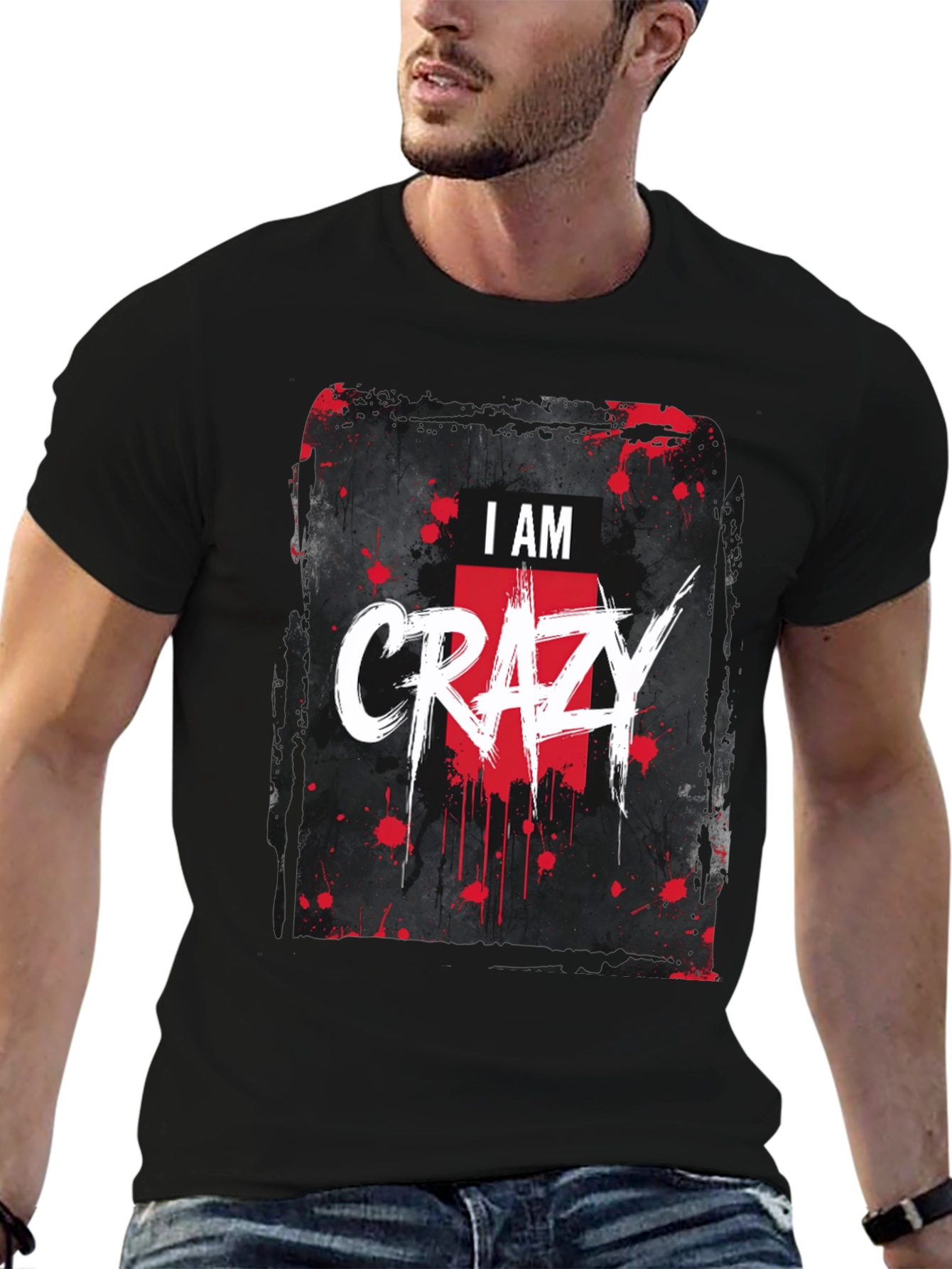 I AM CRAZY Graphic Print Black T-Shirt