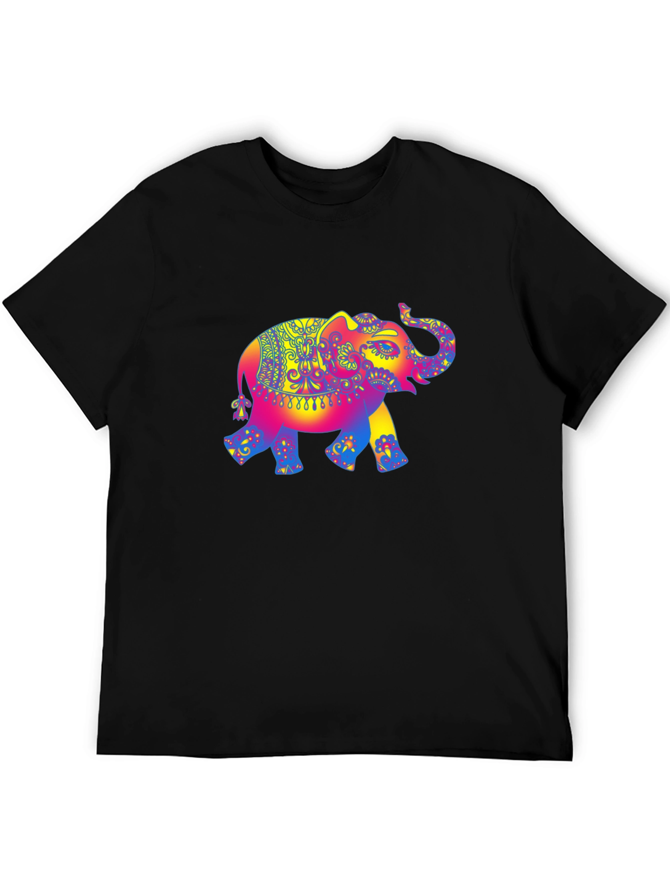 Psychedelic Elephant Graphic Tee - Black Cotton T-Shirt
