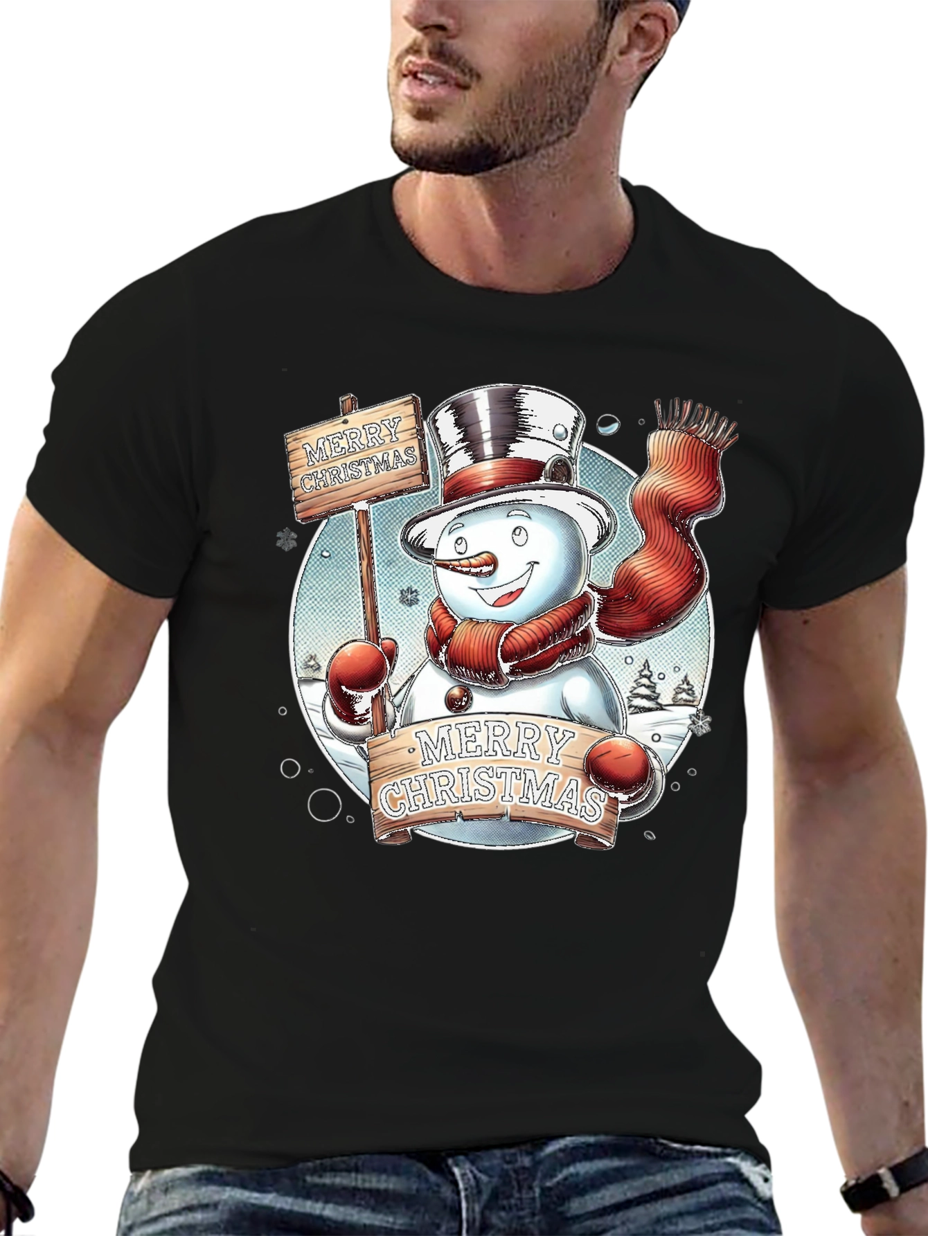 Festive Snowman Merry Christmas Graphic Tee