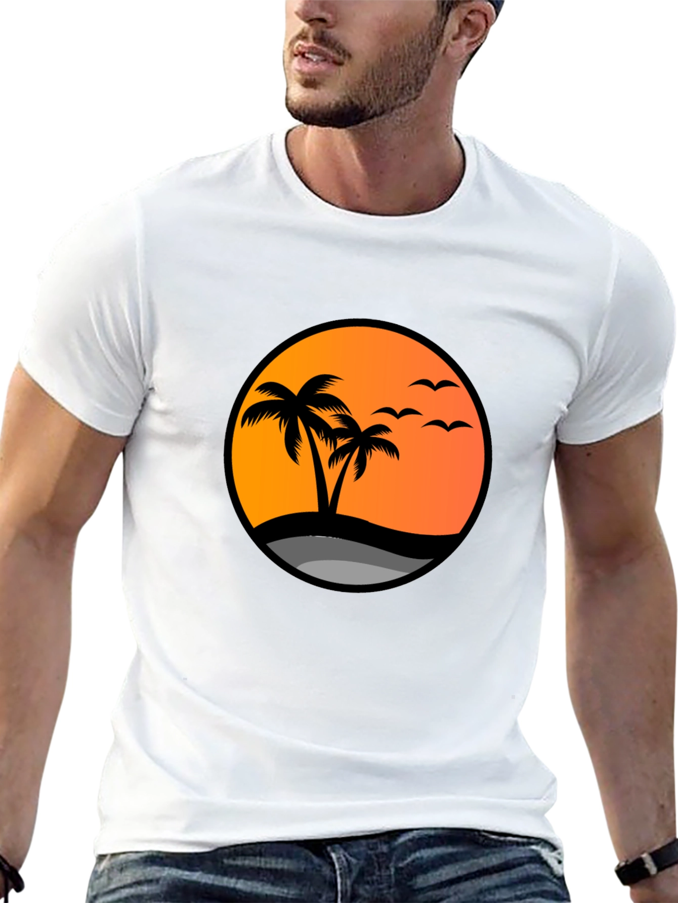 Sunset Palm Tree Graphic Tee - Black