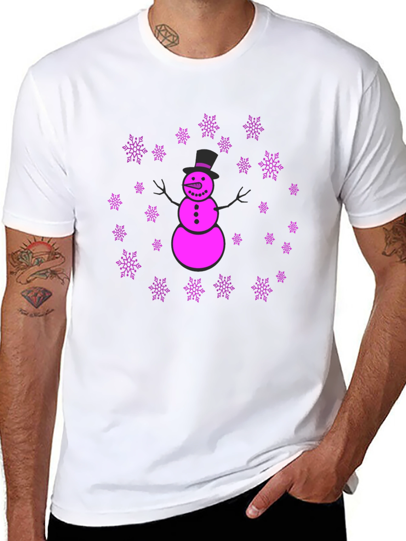 Snowman Snowflake Graphic T-Shirt - Fun Winter Holiday Apparel