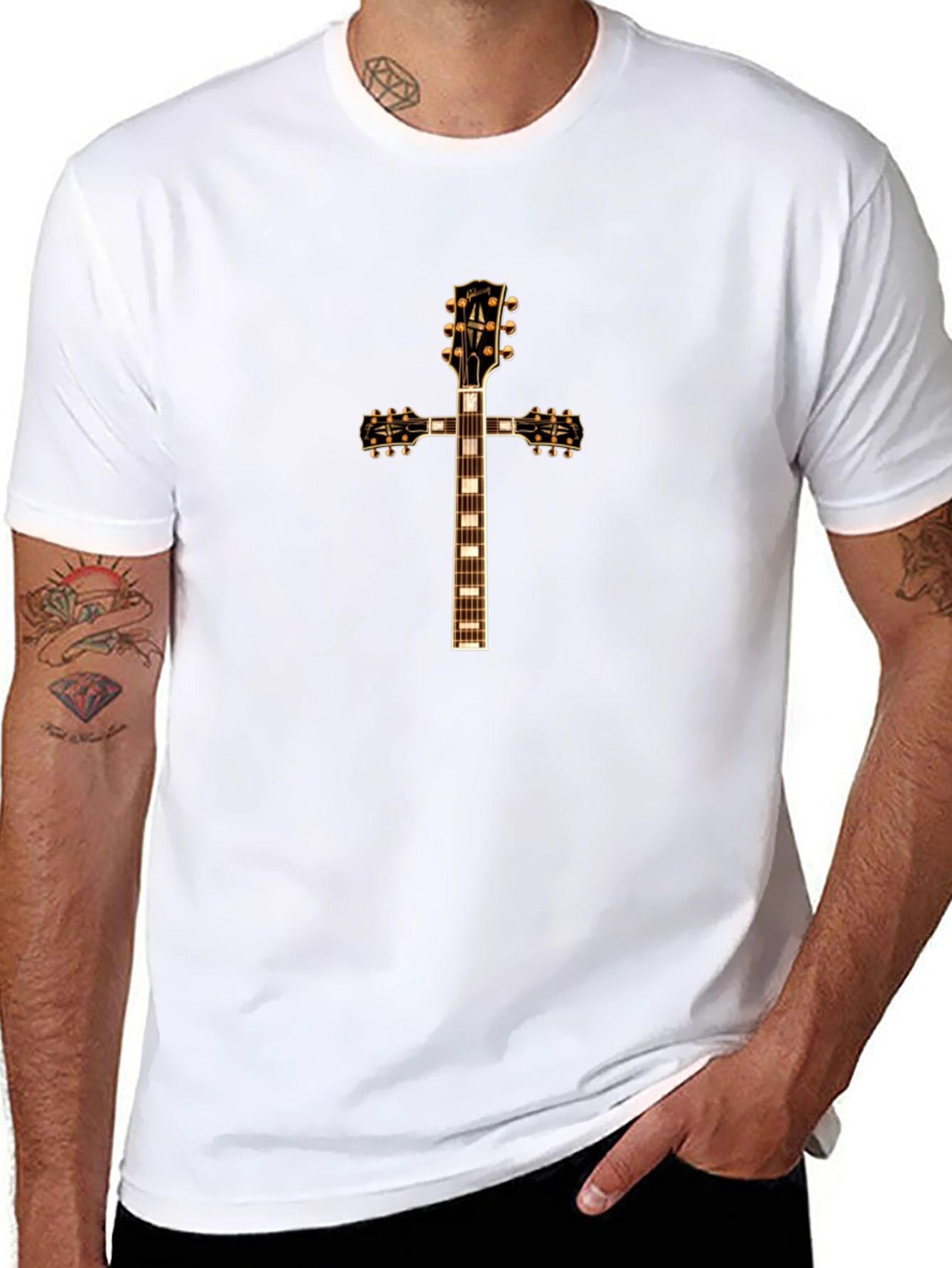 Guitar Cross Graphic T-Shirt - Rock & Roll Style