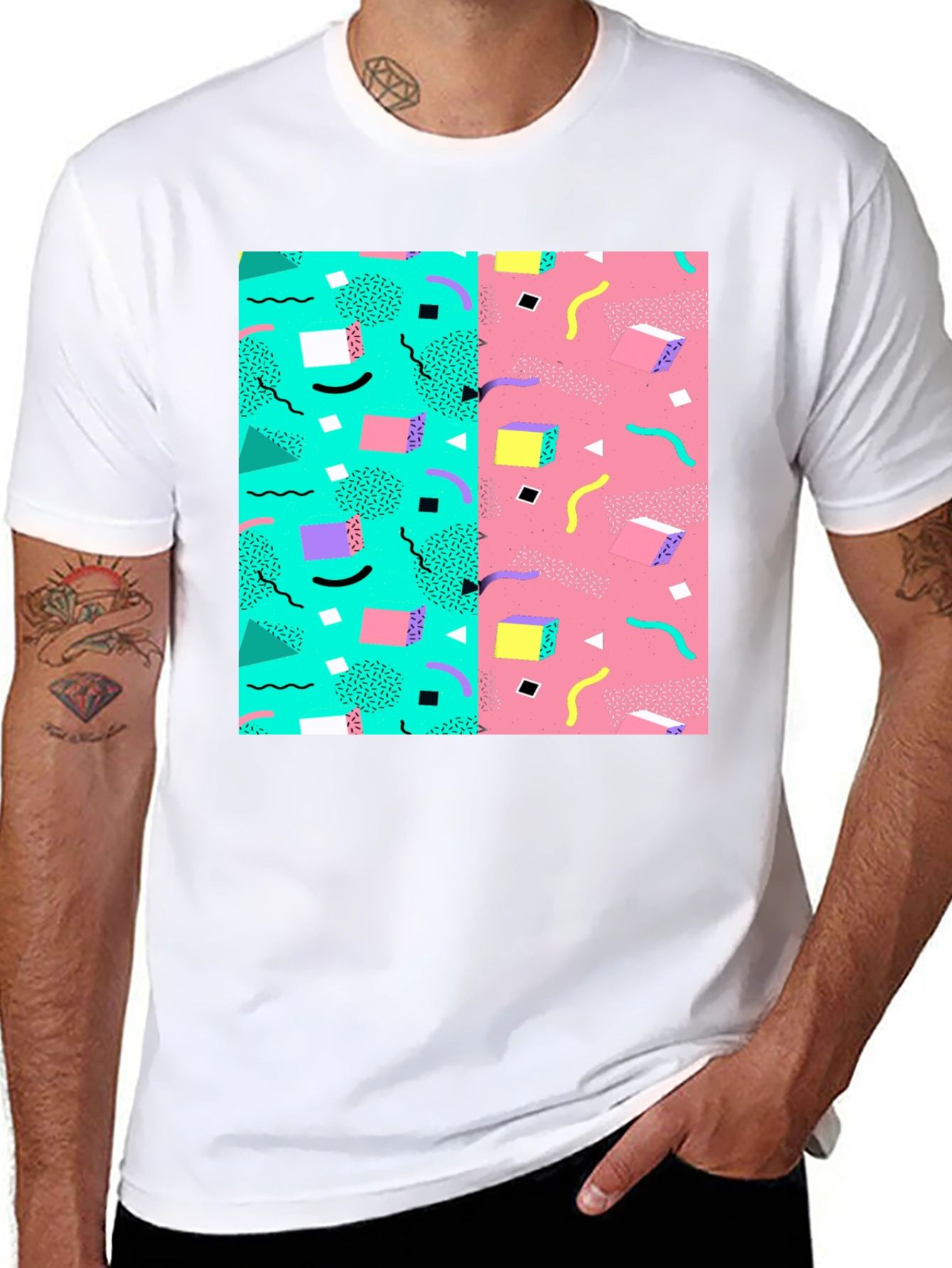 Retro 90s Pattern T-Shirt - Black Cotton Tee