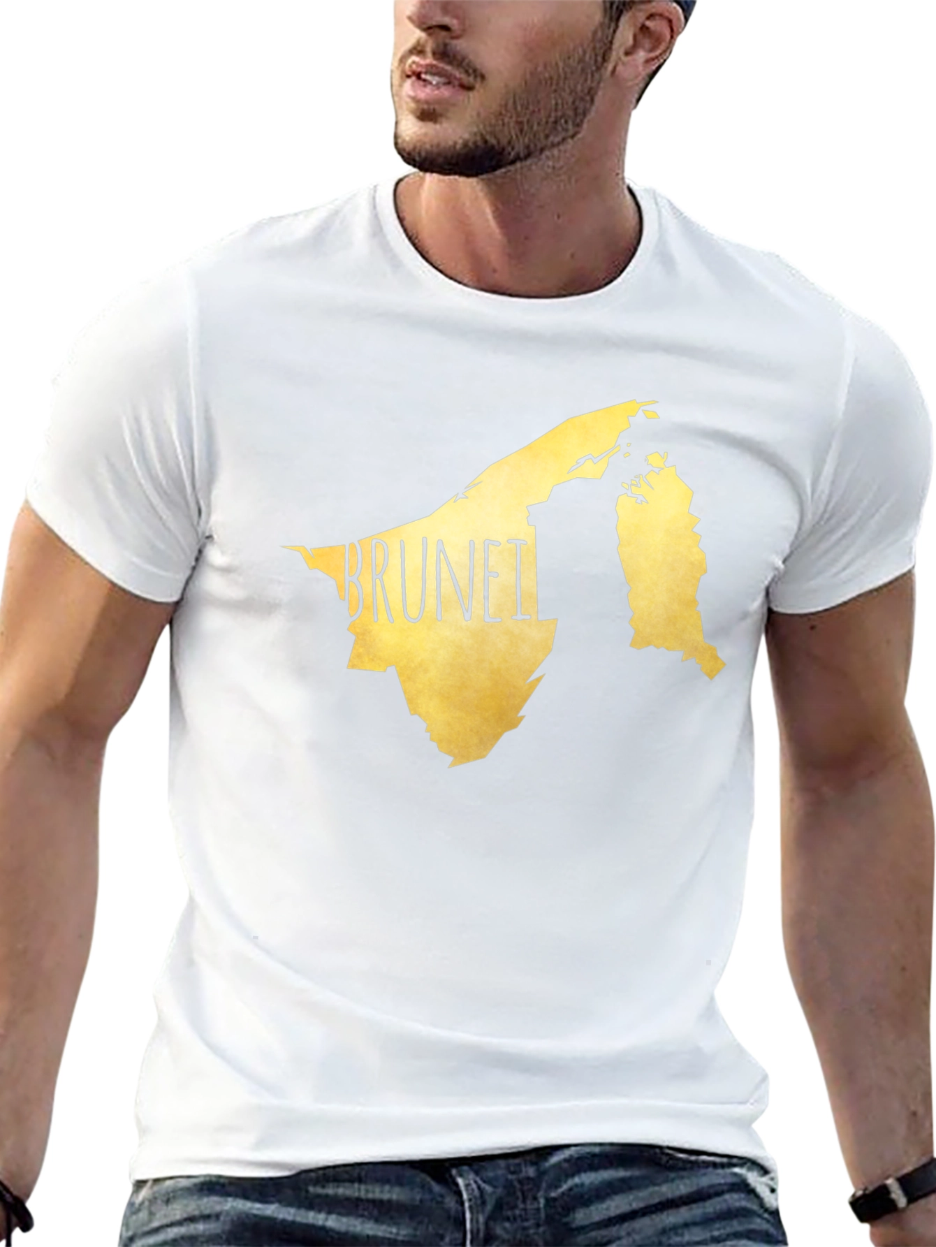 Brunei Map Graphic Tee - Black Cotton Casual T-Shirt