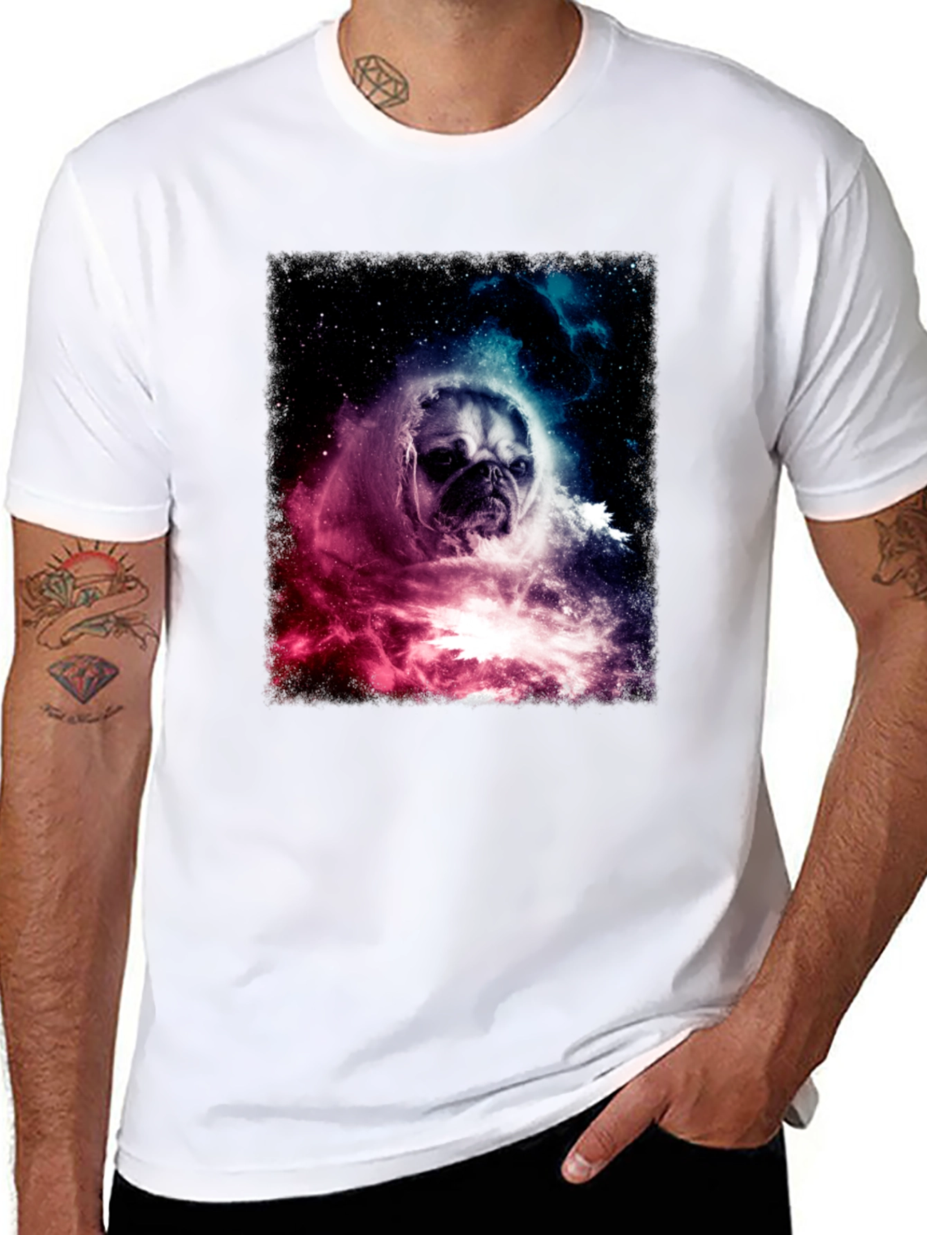 Space Pug Graphic T-Shirt - Galaxy Dog Tee