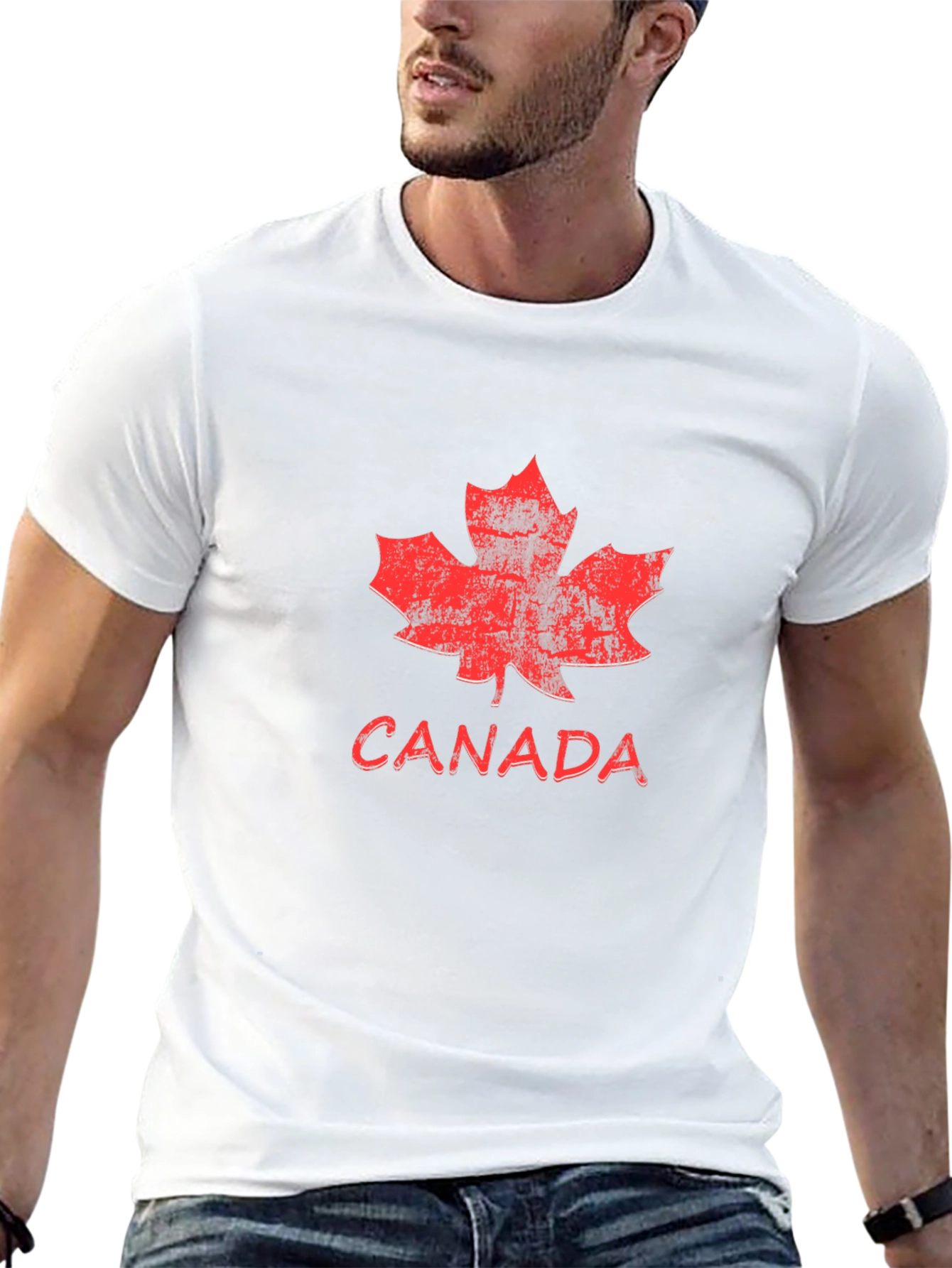 Distressed Canada Maple Leaf Graphic Tee - Black