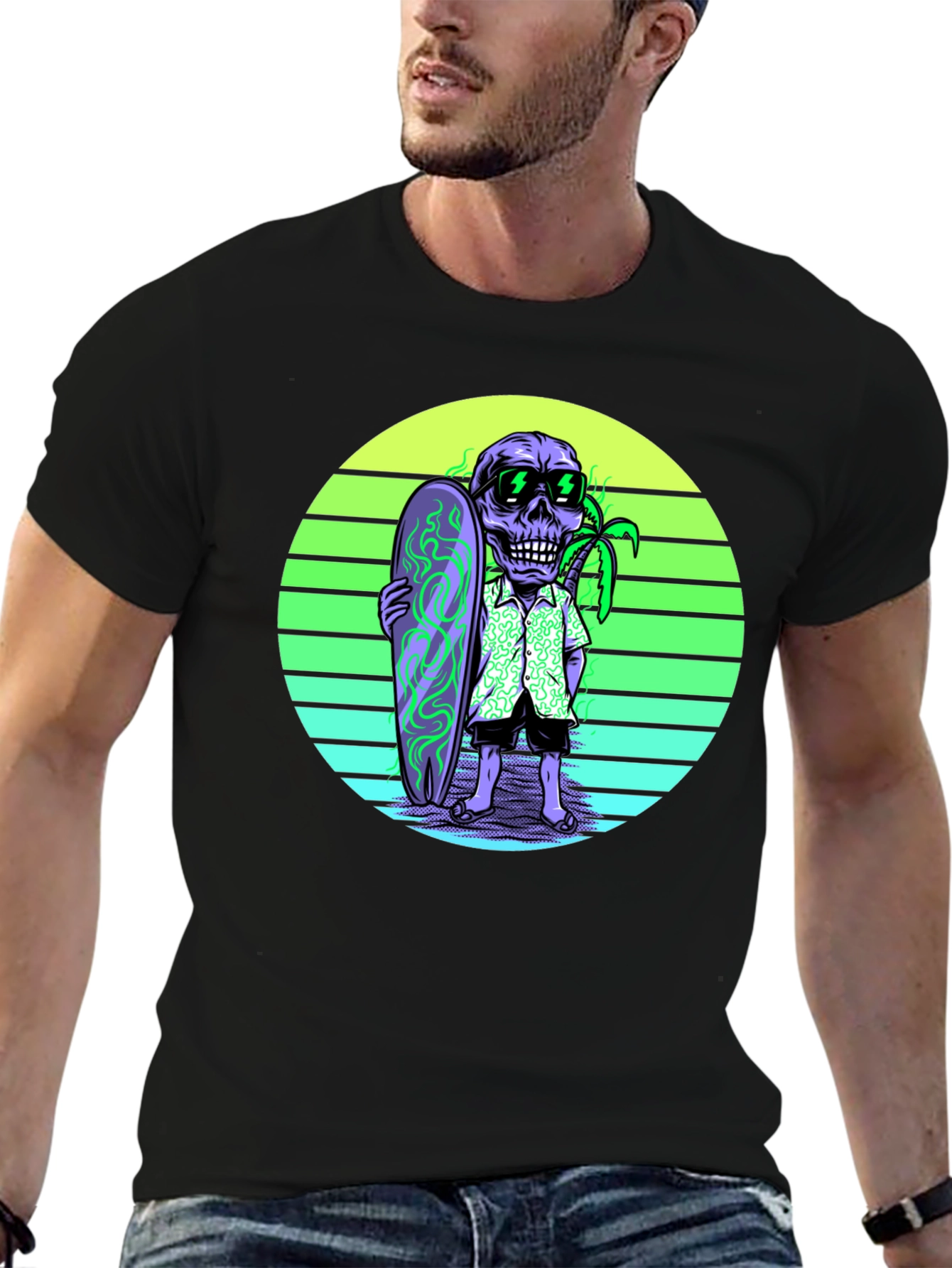Skull Surfer Graphic Tee - Retro Style