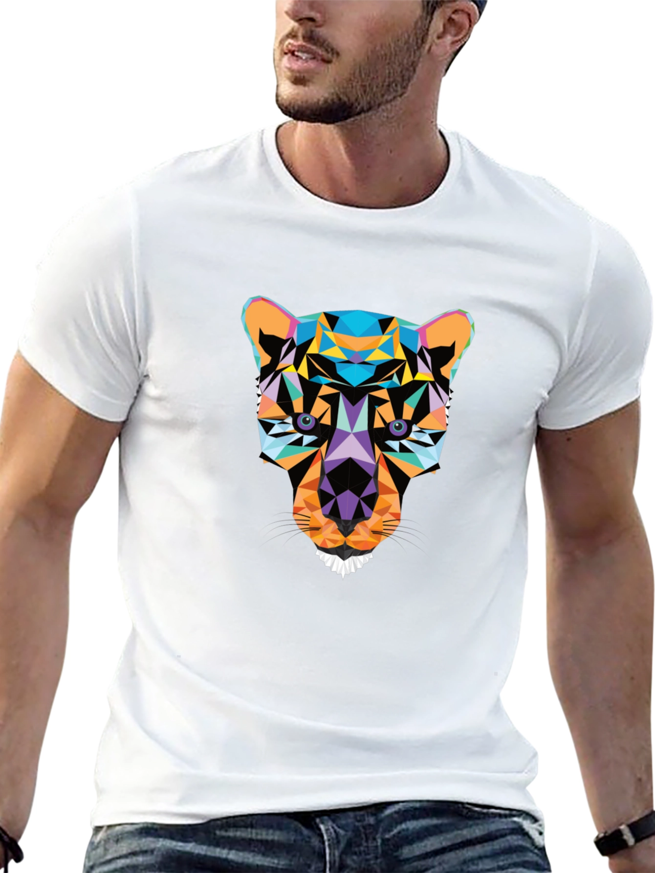 Geometric Panther Graphic Black T-Shirt