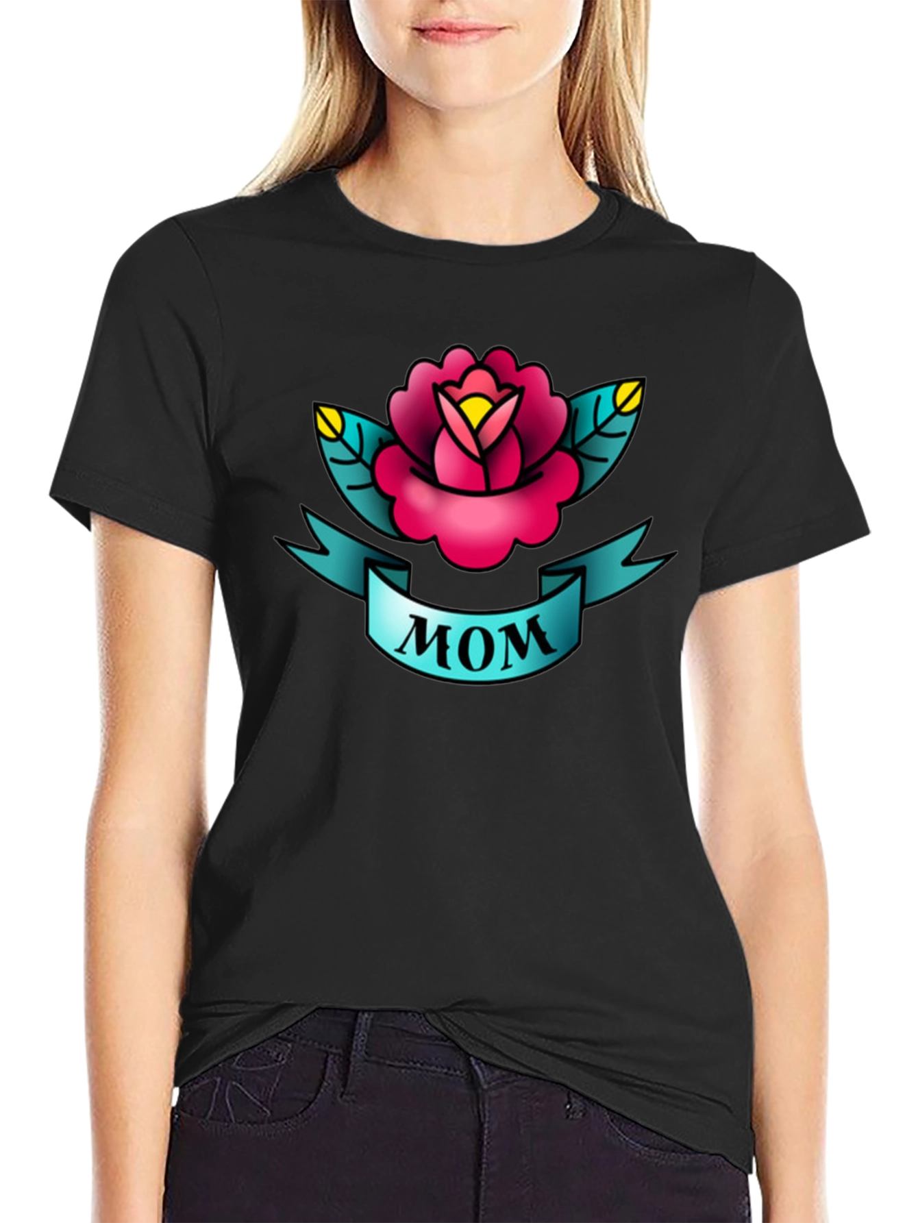 Mom Tattoo Style Rose Graphic Tee