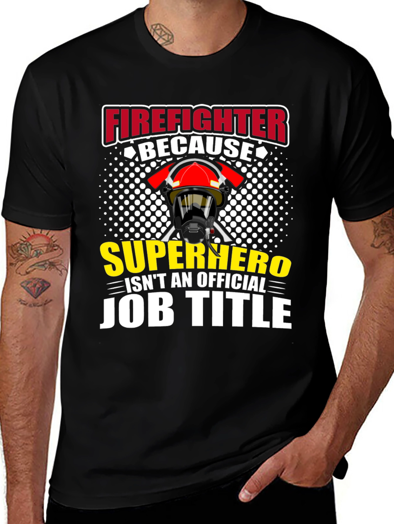 Firefighter Superhero Job Title Graphic T-Shirt