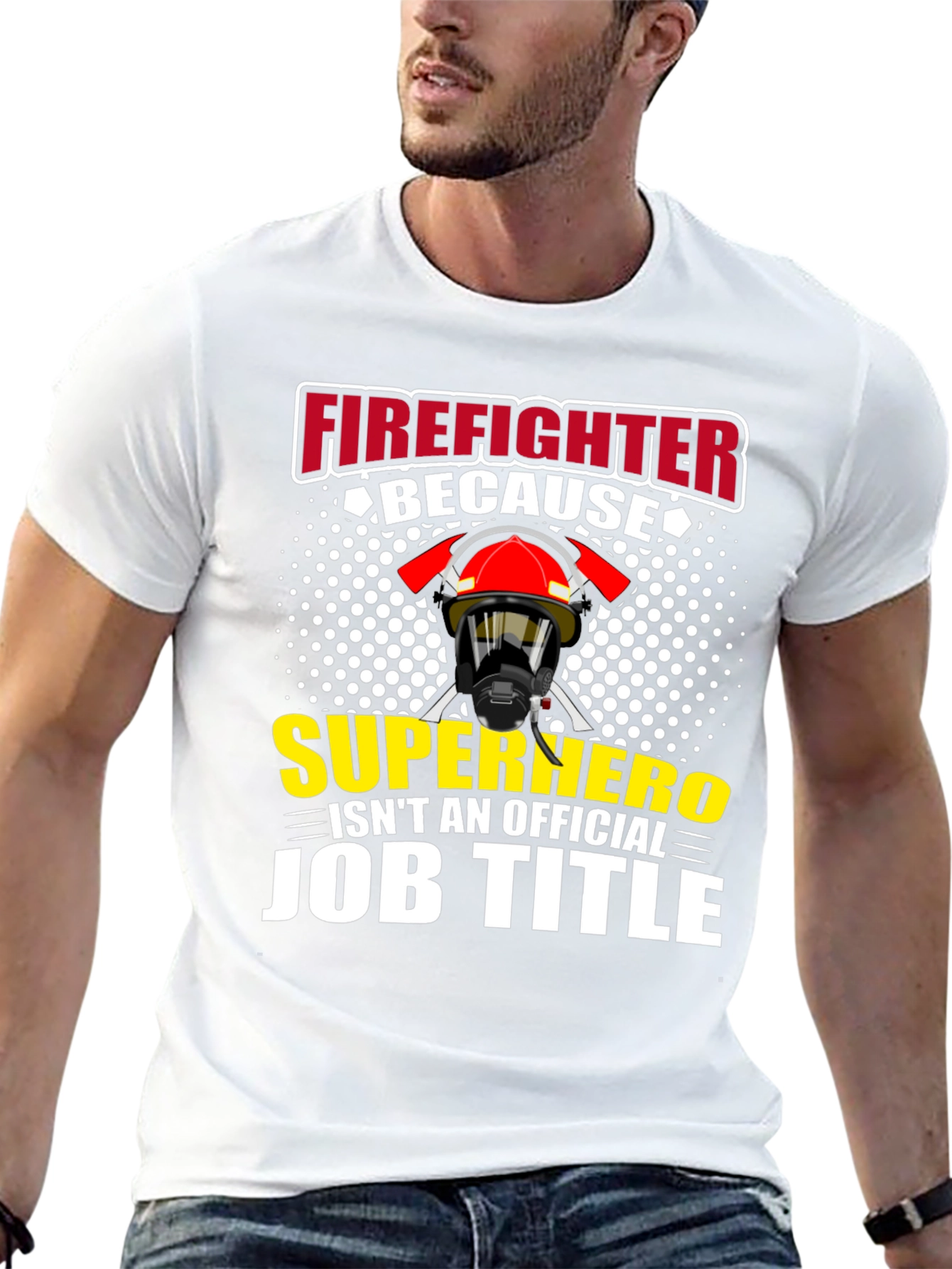 Firefighter Superhero Job Title Graphic T-Shirt