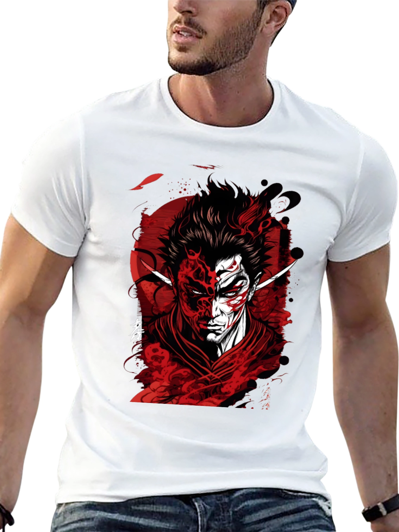Samurai Demon Graphic Tee - Red and Black Design