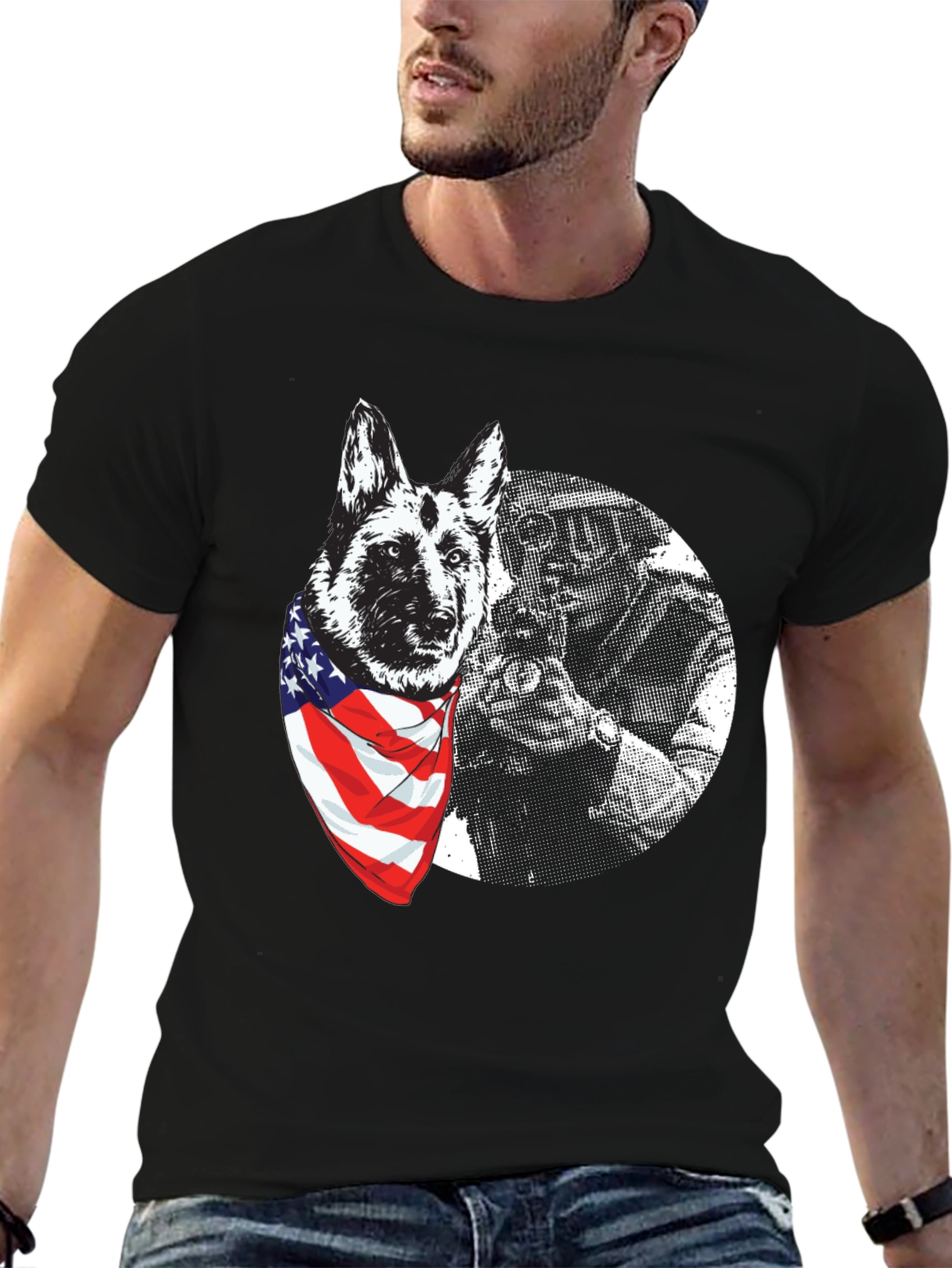 Patriotic Dog Graphic T-Shirt - Mens Black Tee