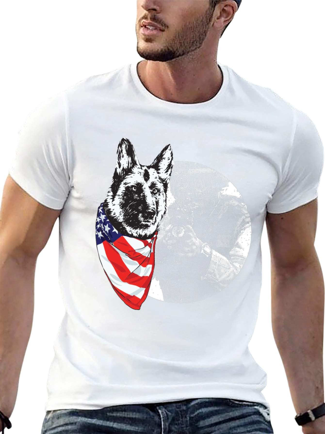 Patriotic Dog Graphic T-Shirt - Mens Black Tee